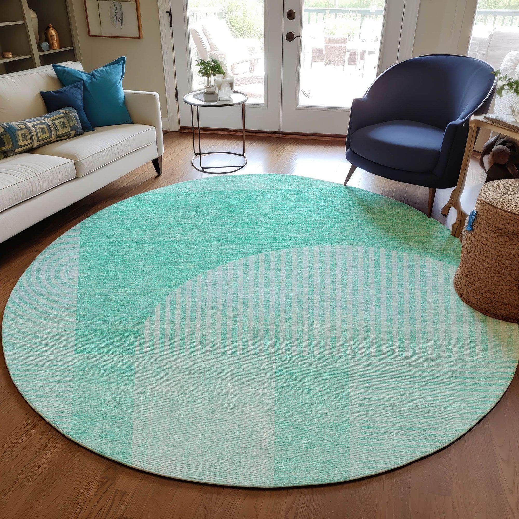 Machine Washable Teal Rug - Indoor / Outdoor - Kids / Pet Friendly Art Deco Print Rug