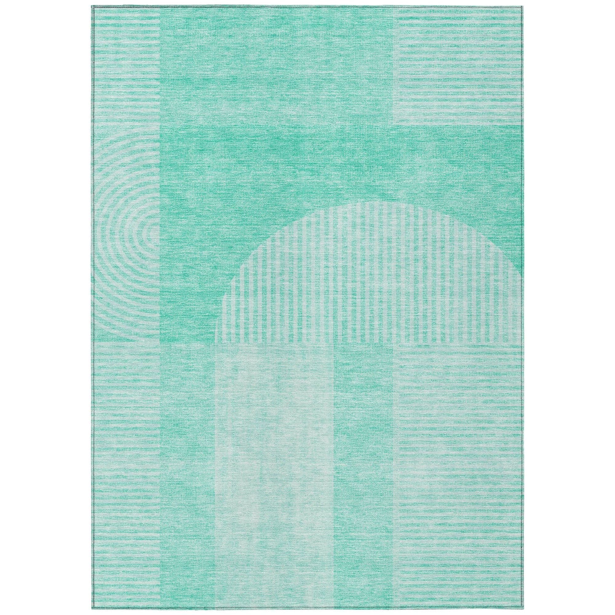 Machine Washable Teal Rug - Indoor / Outdoor - Kids / Pet Friendly Art Deco Print Rug