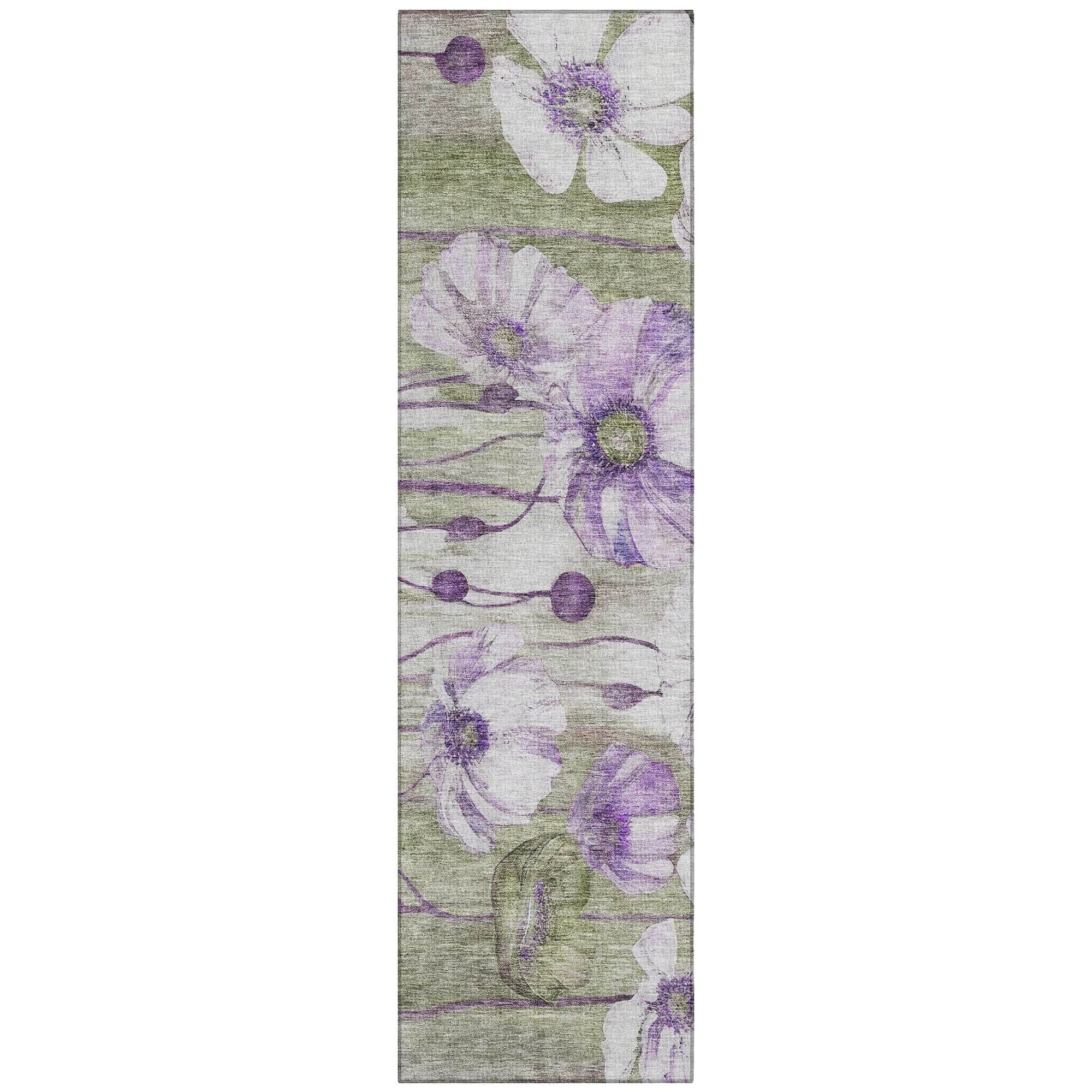 Machine Washable Purple Rug - Indoor / Outdoor - Kids / Pet Friendly Floral Print Rug