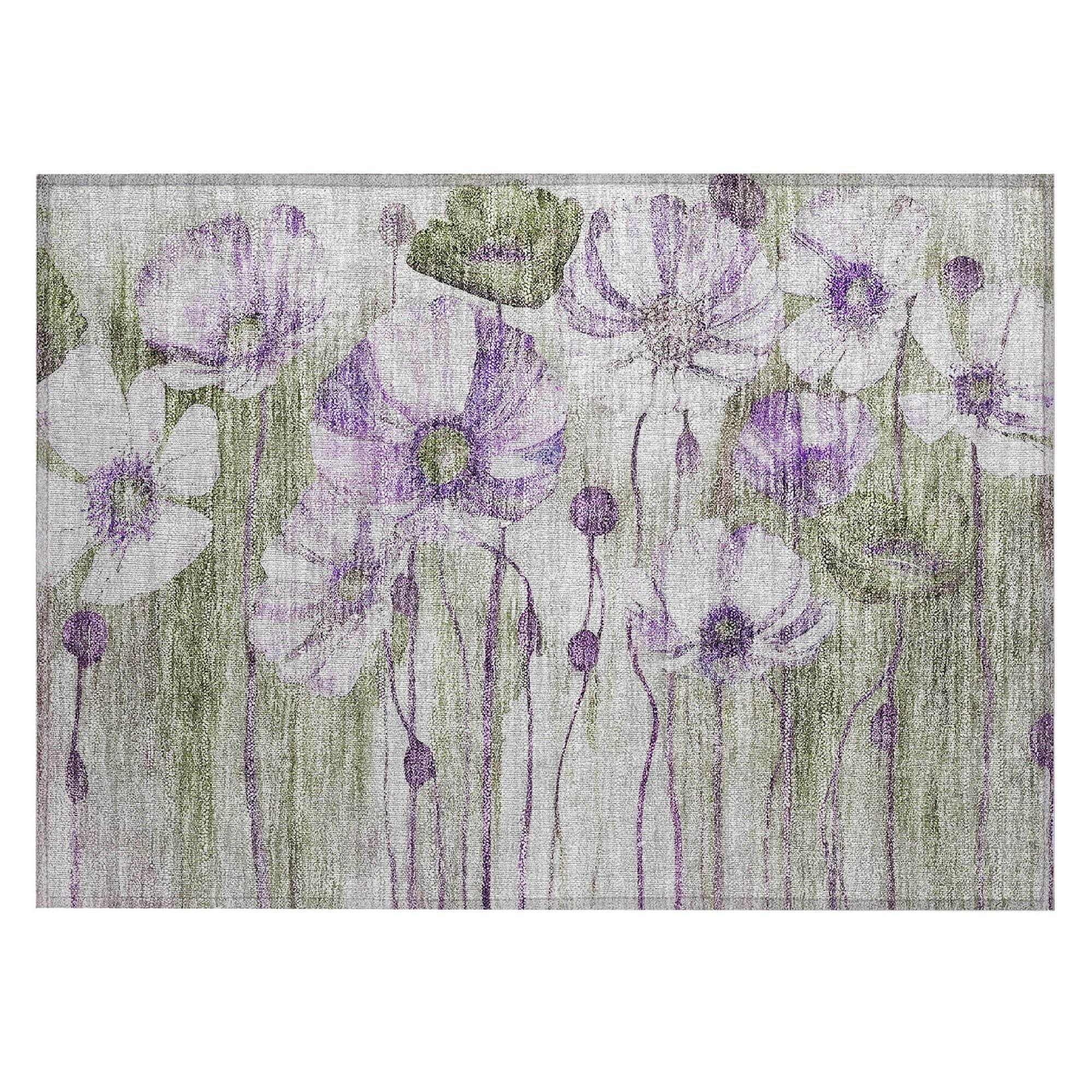 Machine Washable Purple Rug - Indoor / Outdoor - Kids / Pet Friendly Floral Print Rug