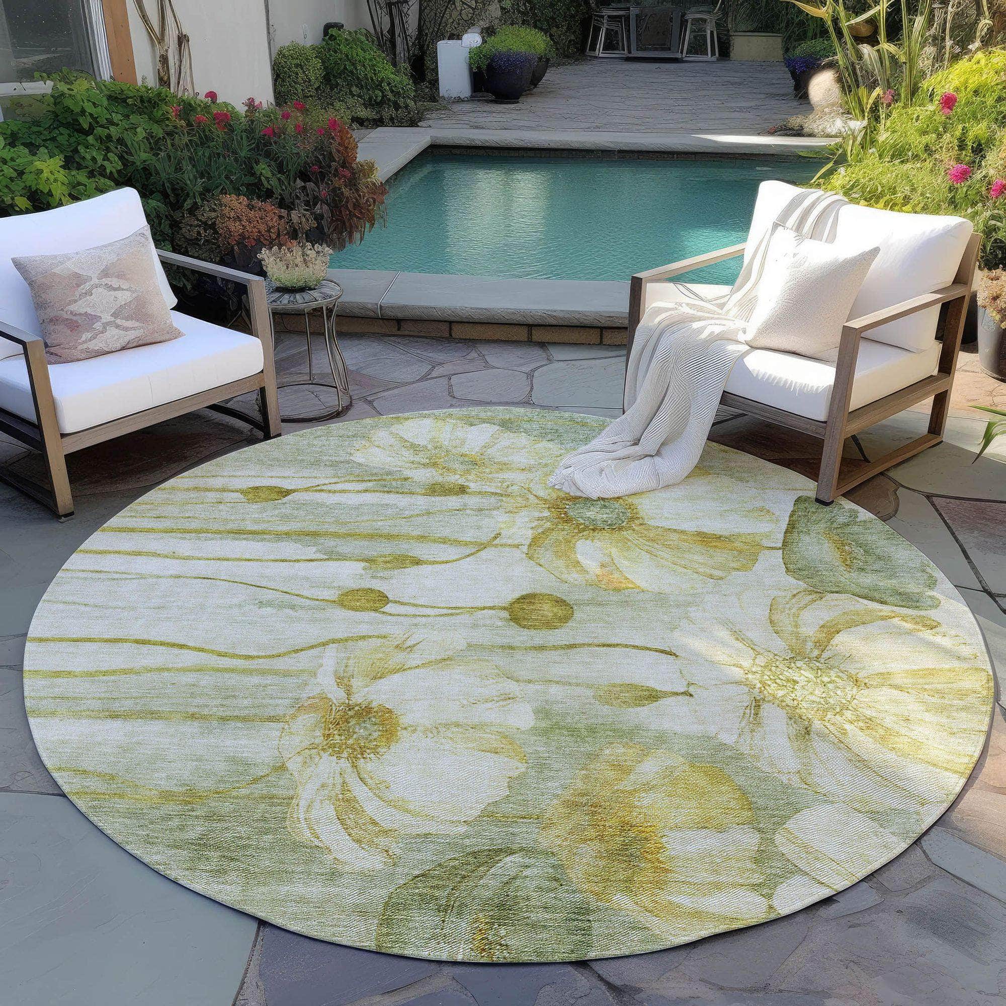 Machine Washable Sage Green Rug - Indoor / Outdoor - Kids / Pet Friendly Floral Print Rug
