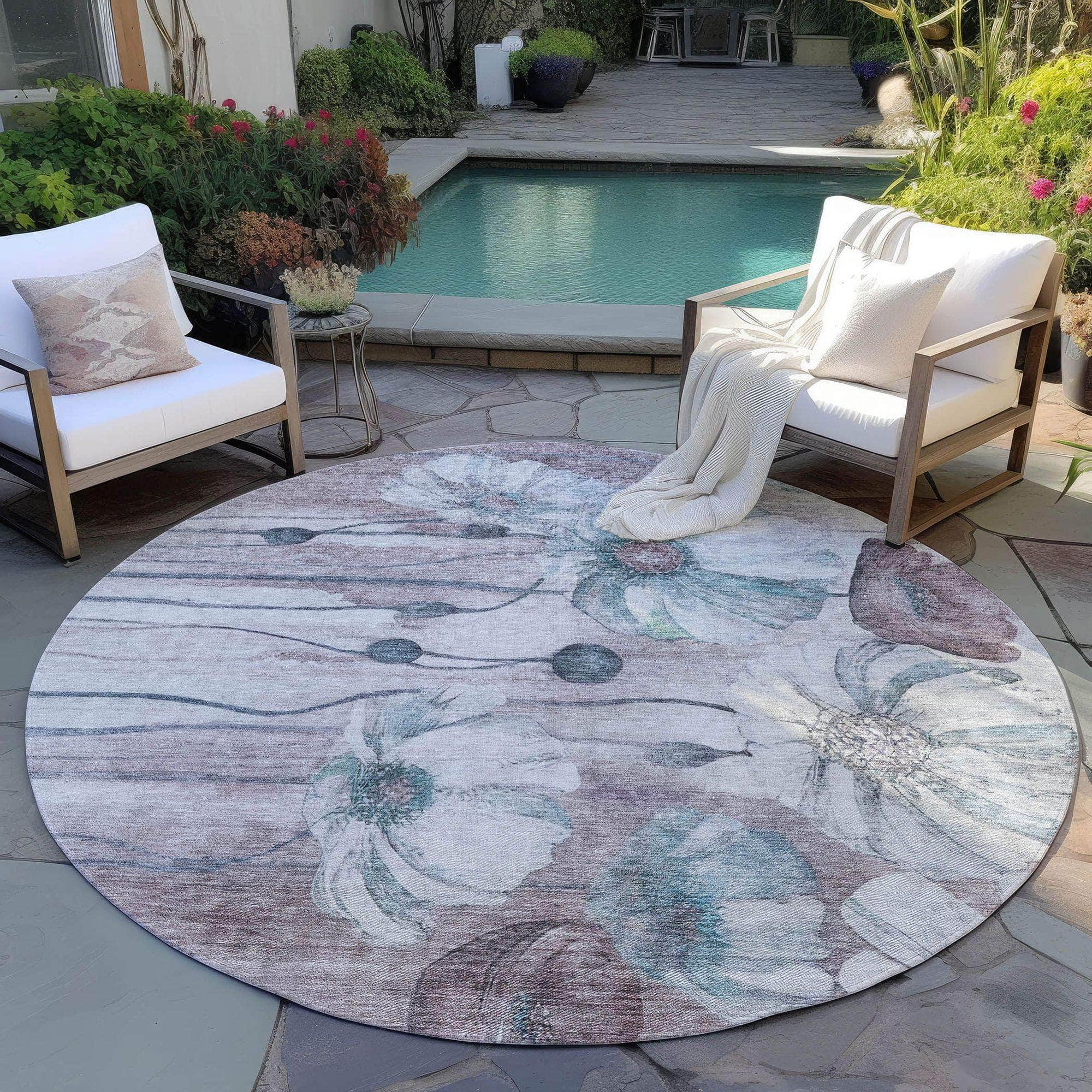 Machine Washable Teal Rug - Indoor / Outdoor - Kids / Pet Friendly Floral Print Rug