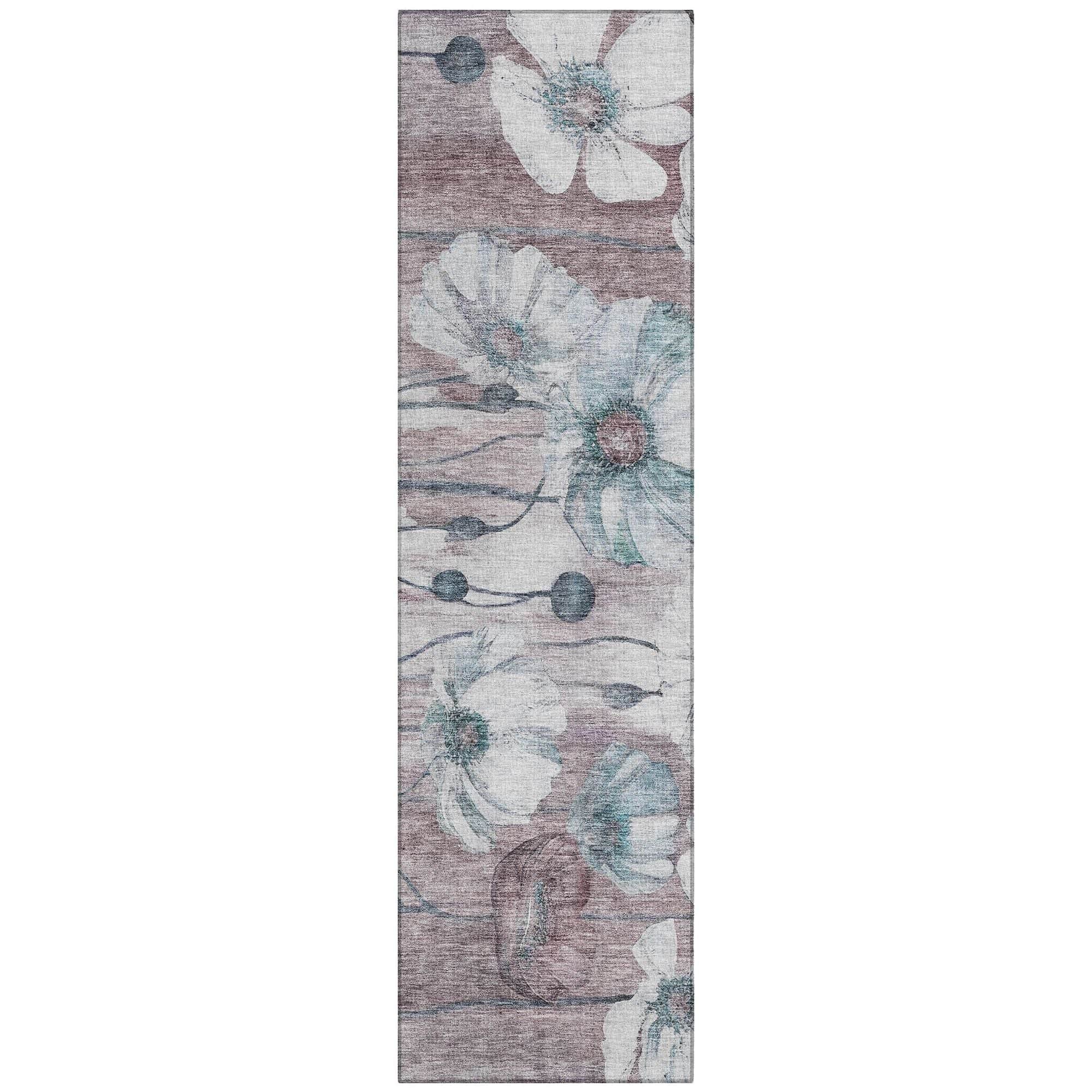Machine Washable Teal Rug - Indoor / Outdoor - Kids / Pet Friendly Floral Print Rug