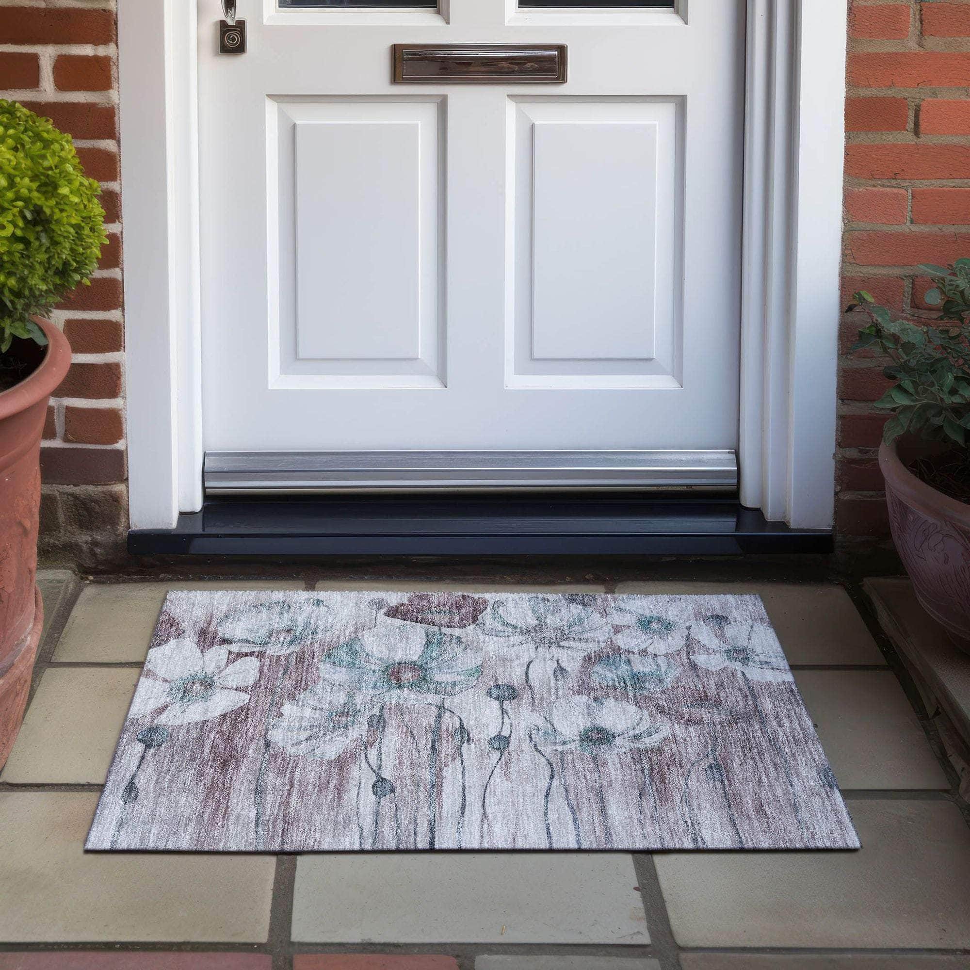 Machine Washable Teal Rug - Indoor / Outdoor - Kids / Pet Friendly Floral Print Rug