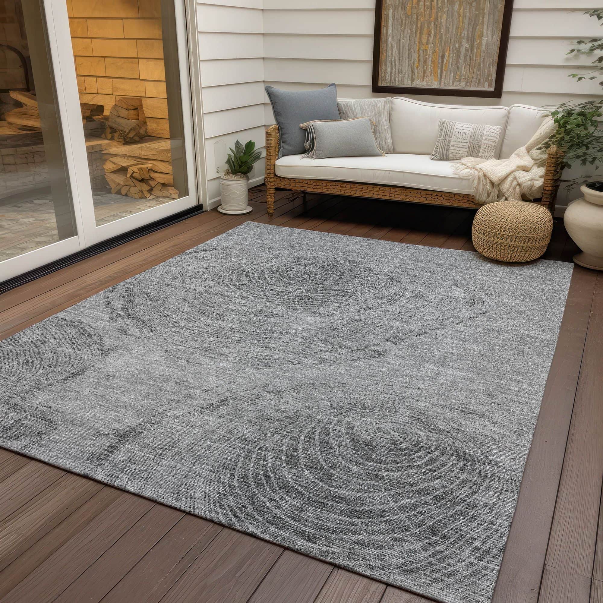Machine Washable Gray Rug - Indoor / Outdoor - Kids / Pet Friendly Organic Print Rug