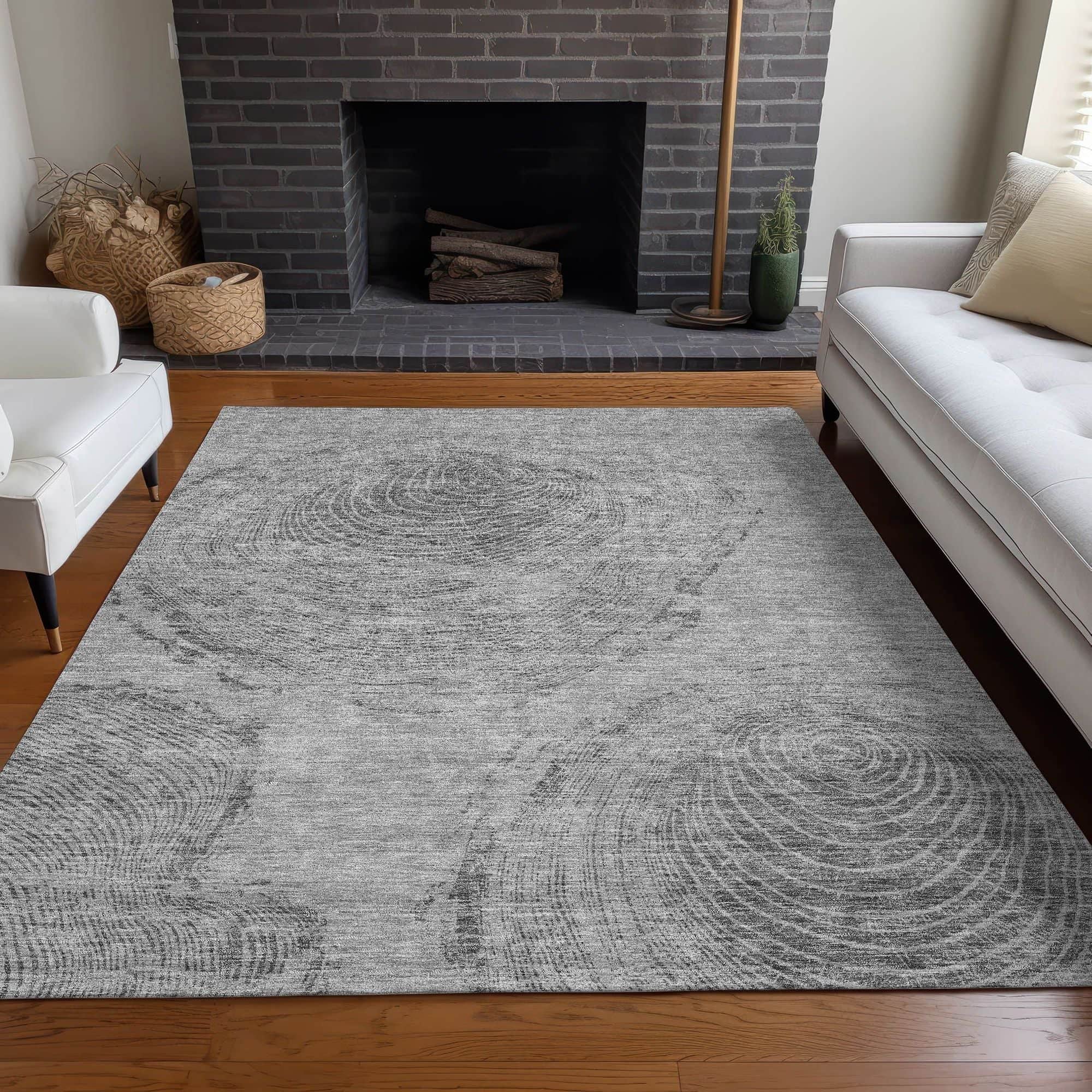 Machine Washable Gray Rug - Indoor / Outdoor - Kids / Pet Friendly Organic Print Rug