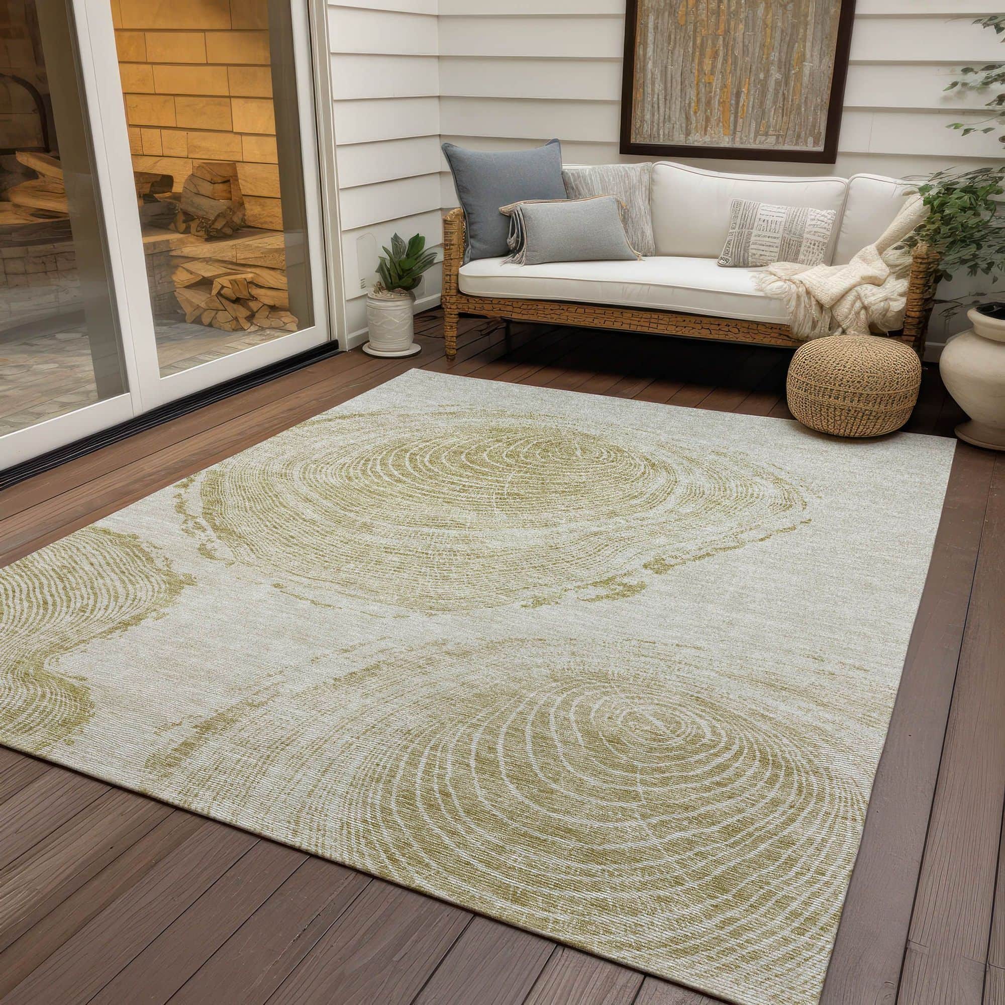 Machine Washable Khaki Brown Rug - Indoor / Outdoor - Kids / Pet Friendly Organic Print Rug