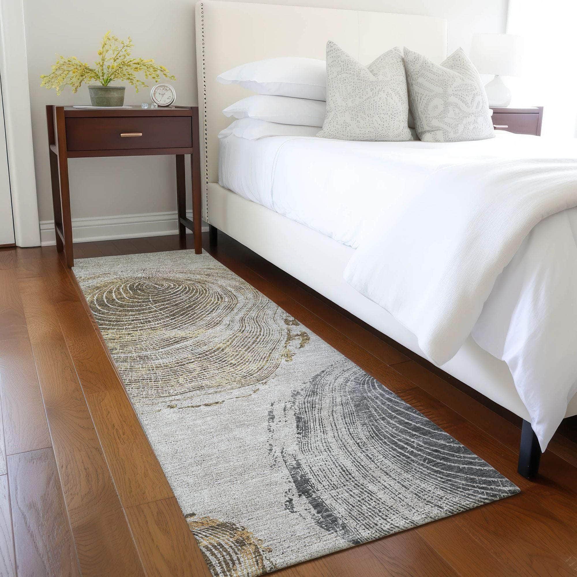 Machine Washable Taupe Brown Rug - Indoor / Outdoor - Kids / Pet Friendly Organic Print Rug