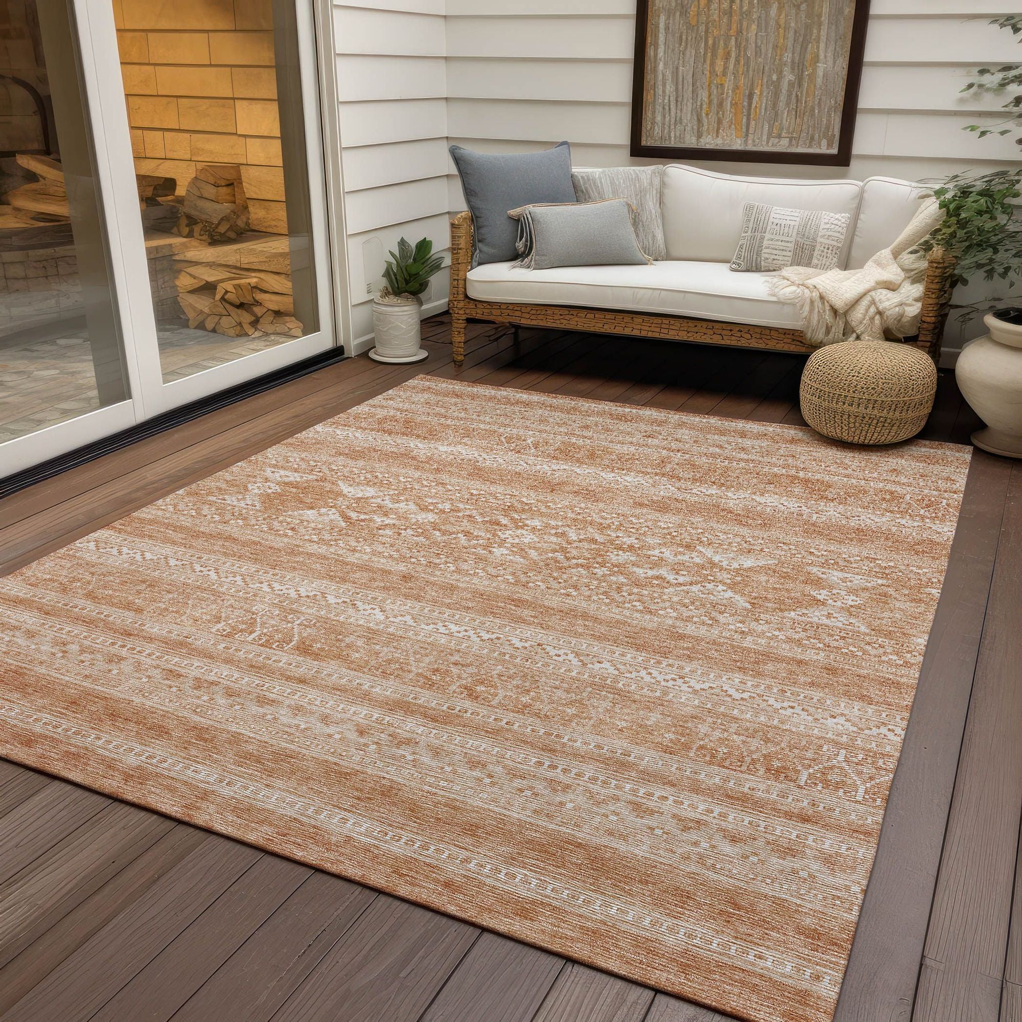 Machine Washable Copper Orange Rug - Indoor / Outdoor - Kids / Pet Friendly Southwest Print Rug