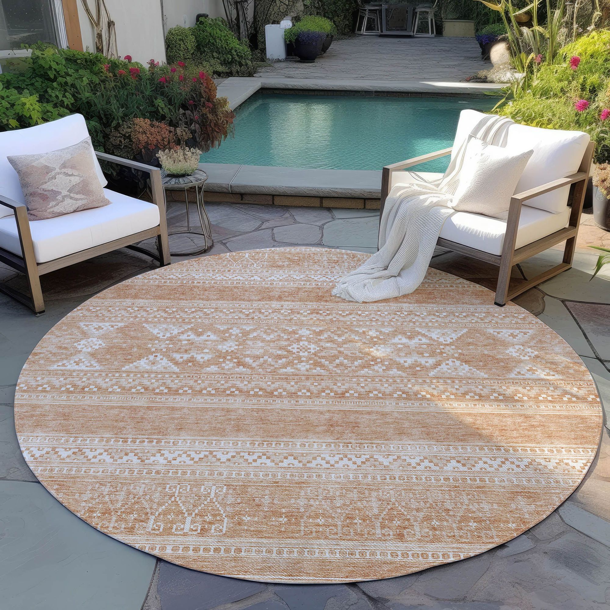 Machine Washable Copper Orange Rug - Indoor / Outdoor - Kids / Pet Friendly Southwest Print Rug