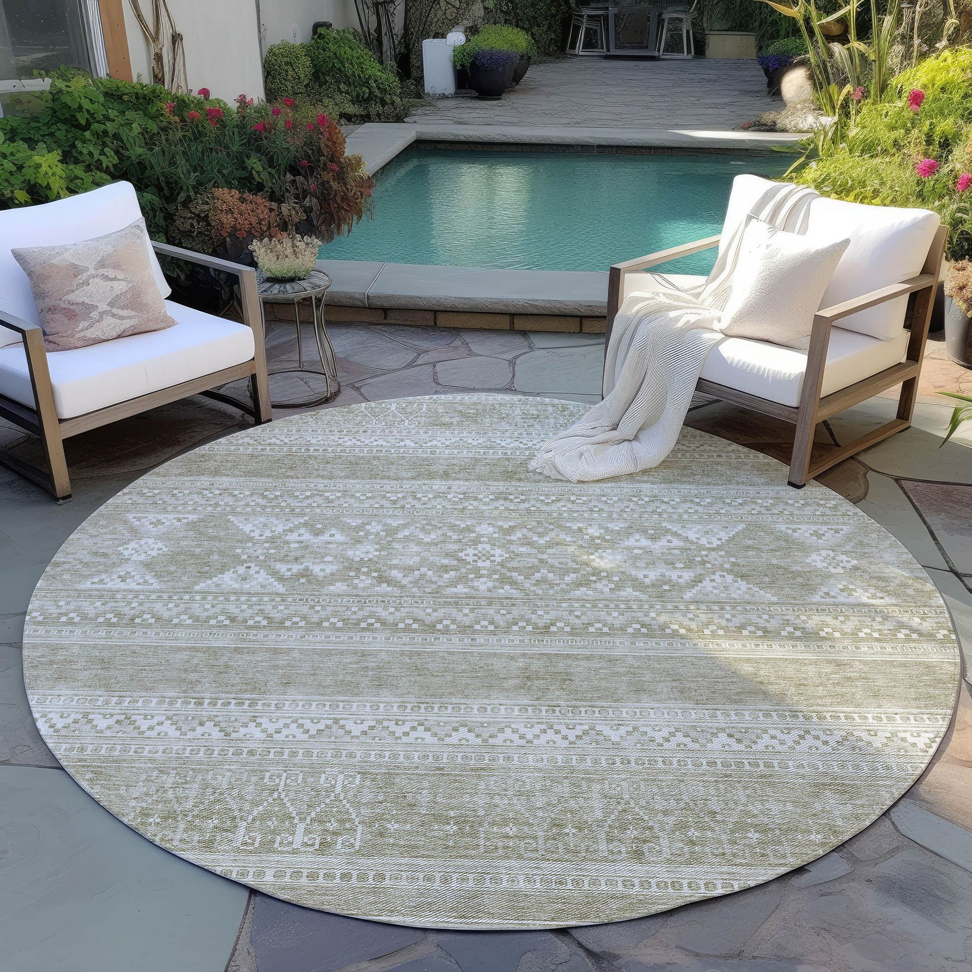 Machine Washable Khaki Brown Rug - Indoor / Outdoor - Kids / Pet Friendly Southwest Print Rug