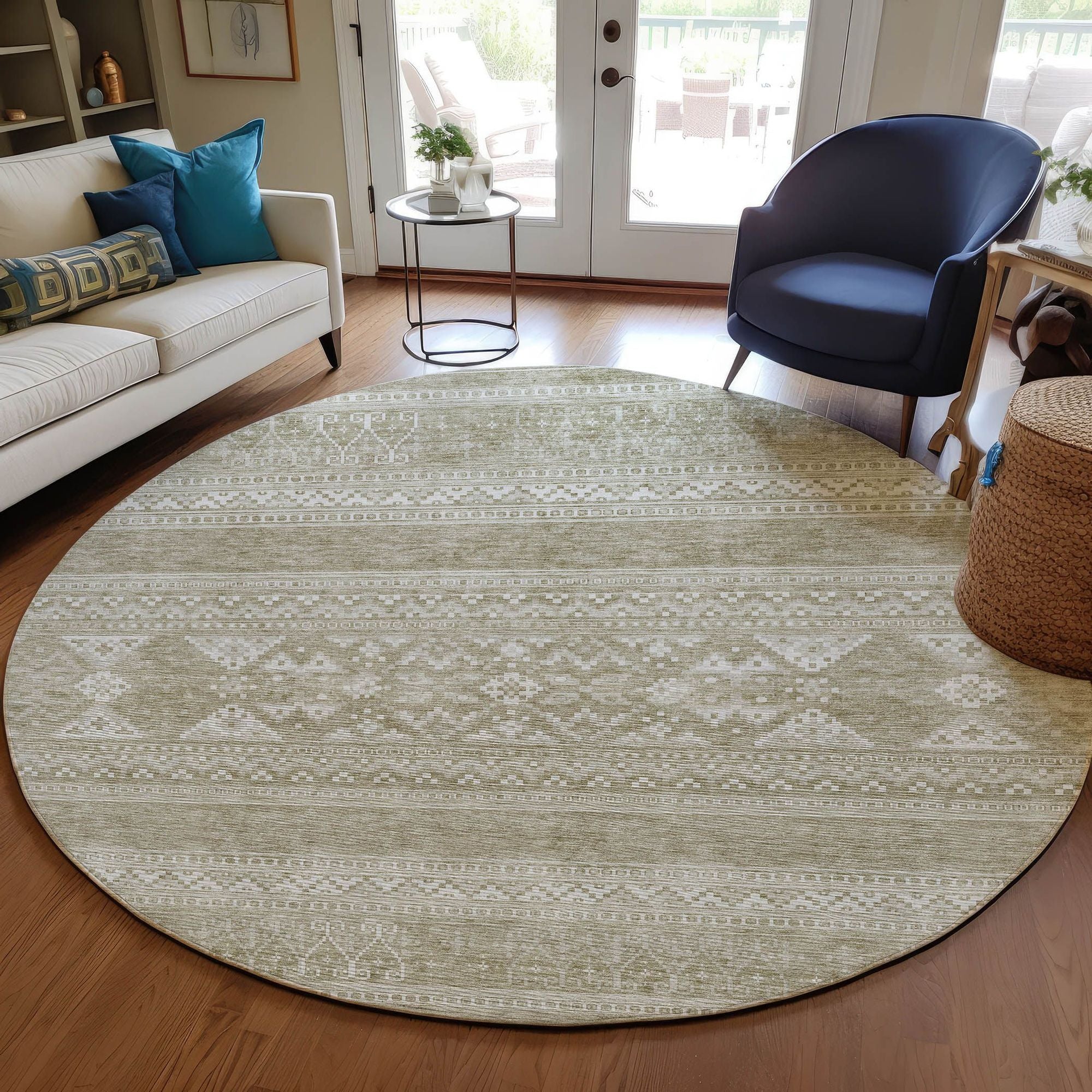 Machine Washable Khaki Brown Rug - Indoor / Outdoor - Kids / Pet Friendly Southwest Print Rug