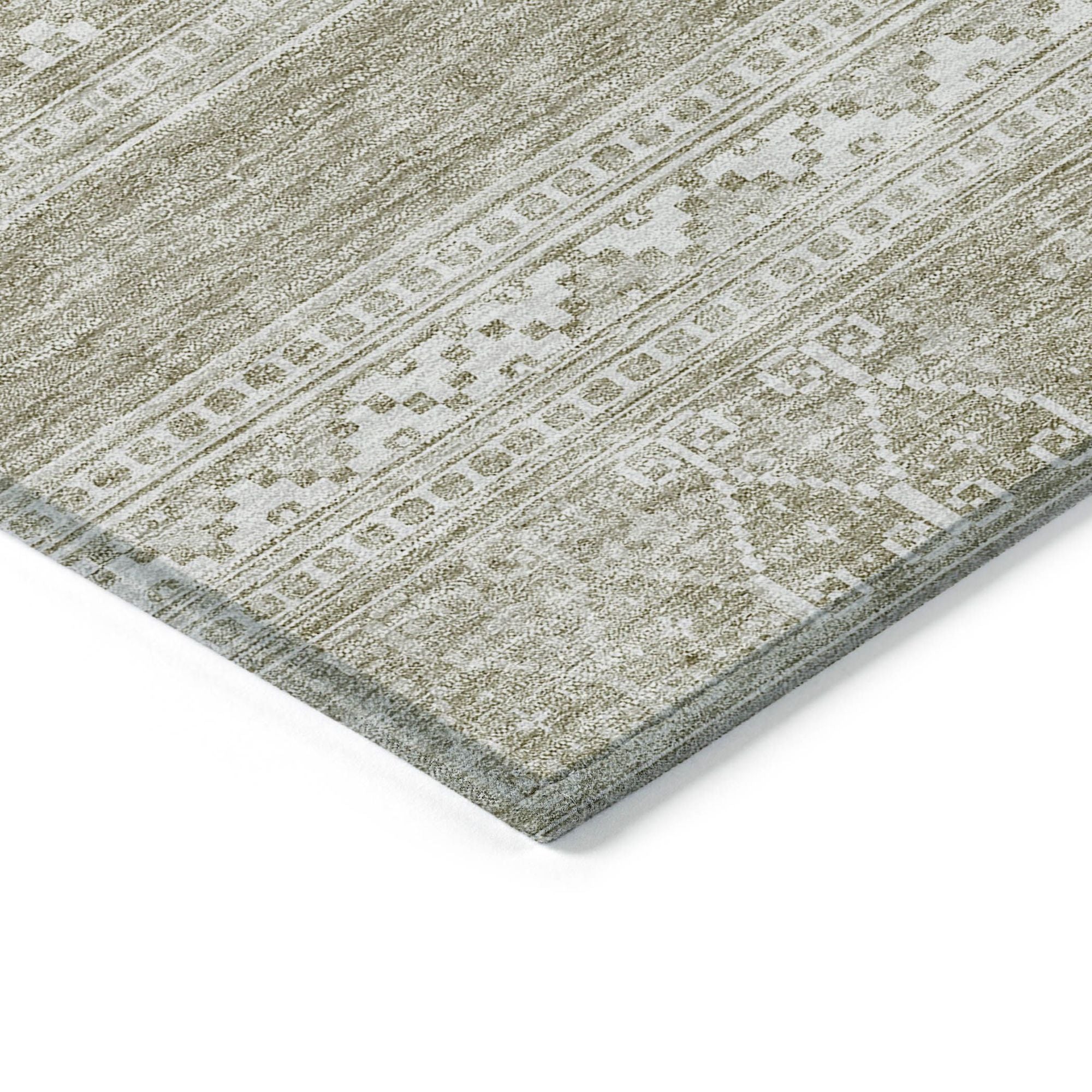 Machine Washable Khaki Brown Rug - Indoor / Outdoor - Kids / Pet Friendly Southwest Print Rug