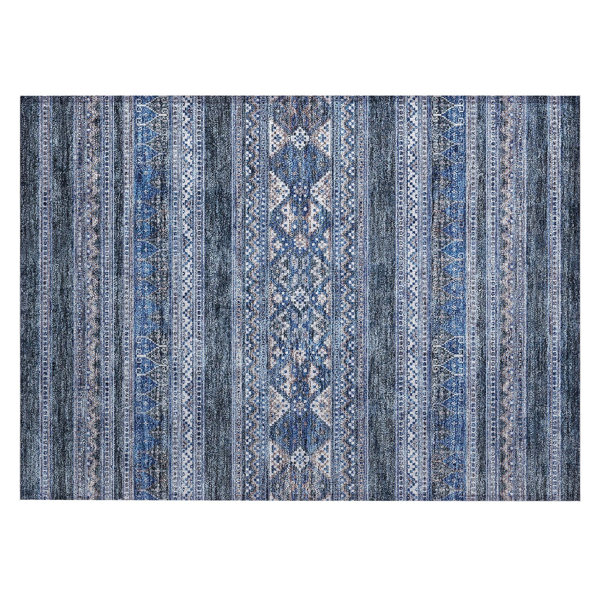 Machine Washable Navy Blue Rug - Indoor / Outdoor - Kids / Pet Friendly Southwest Print Rug