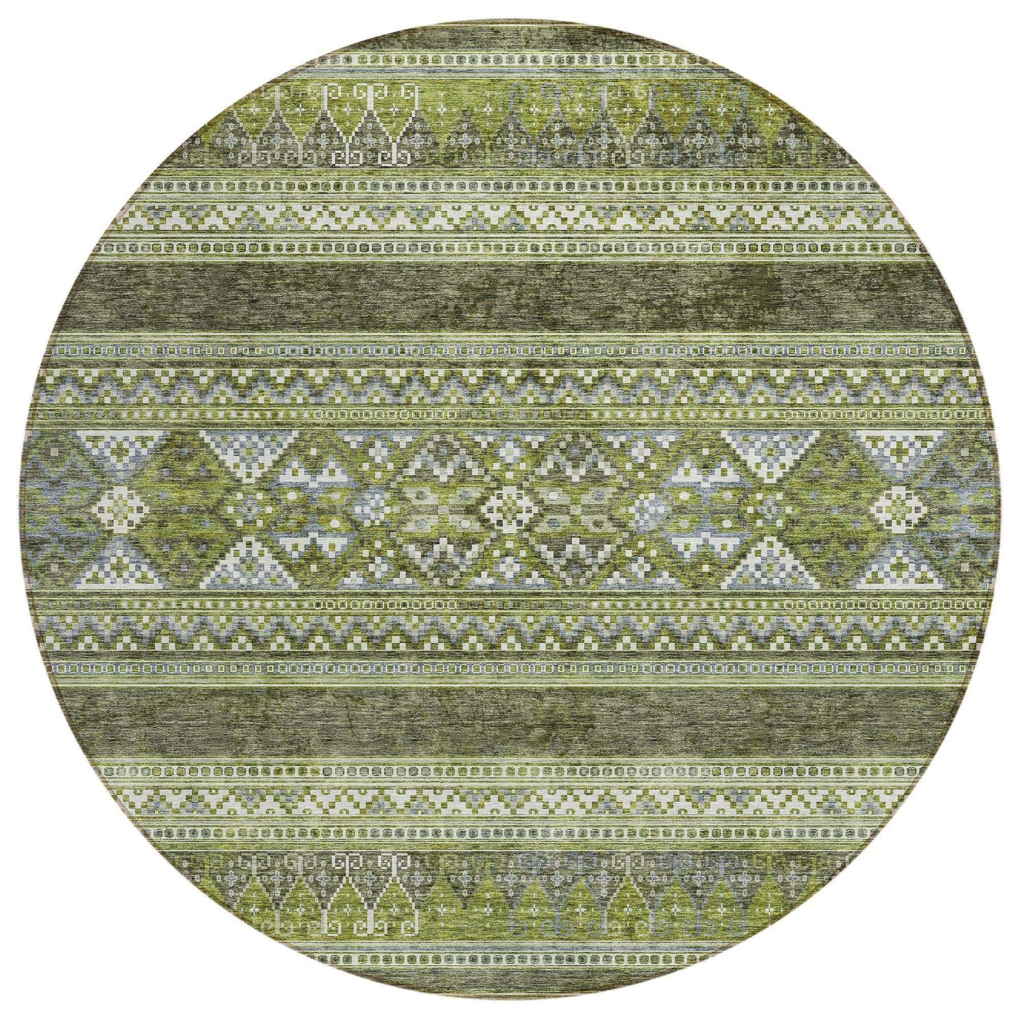 Machine Washable Olive Green Rug - Indoor / Outdoor - Kids / Pet Friendly Southwest Print Rug