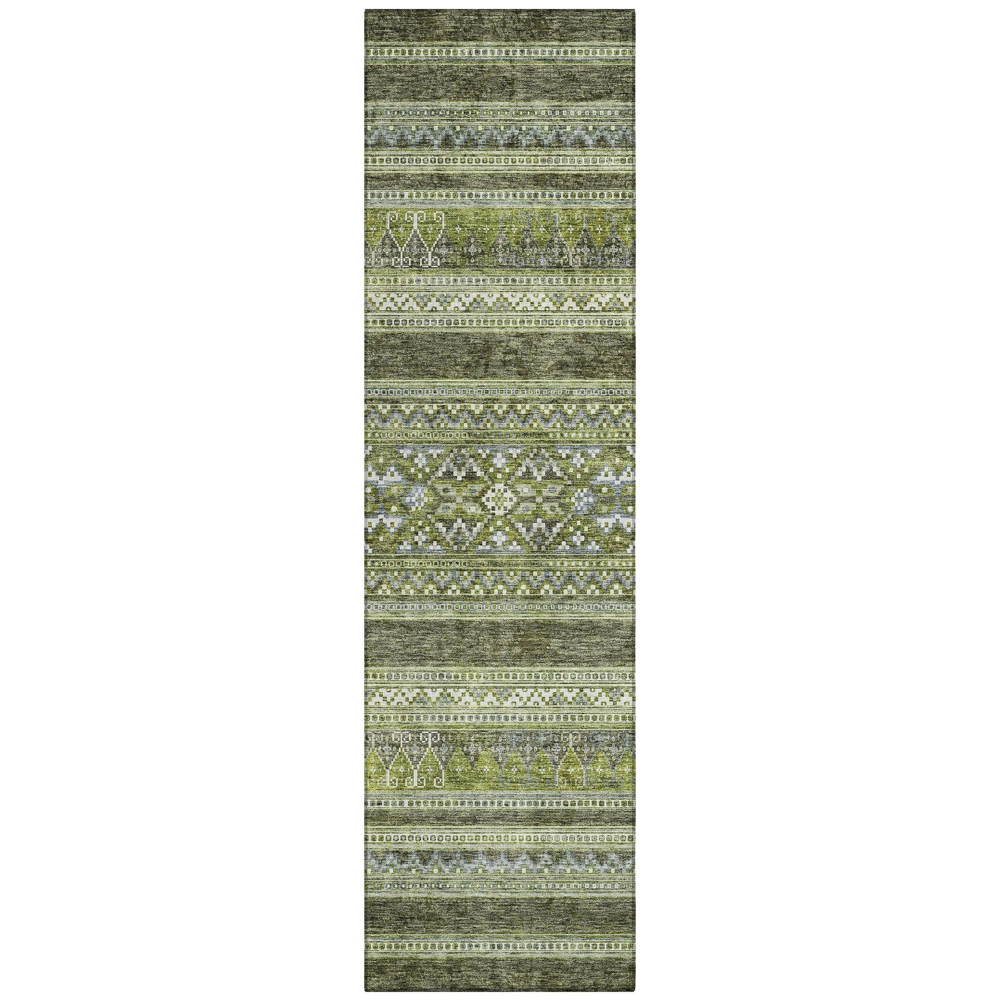 Machine Washable Olive Green Rug - Indoor / Outdoor - Kids / Pet Friendly Southwest Print Rug