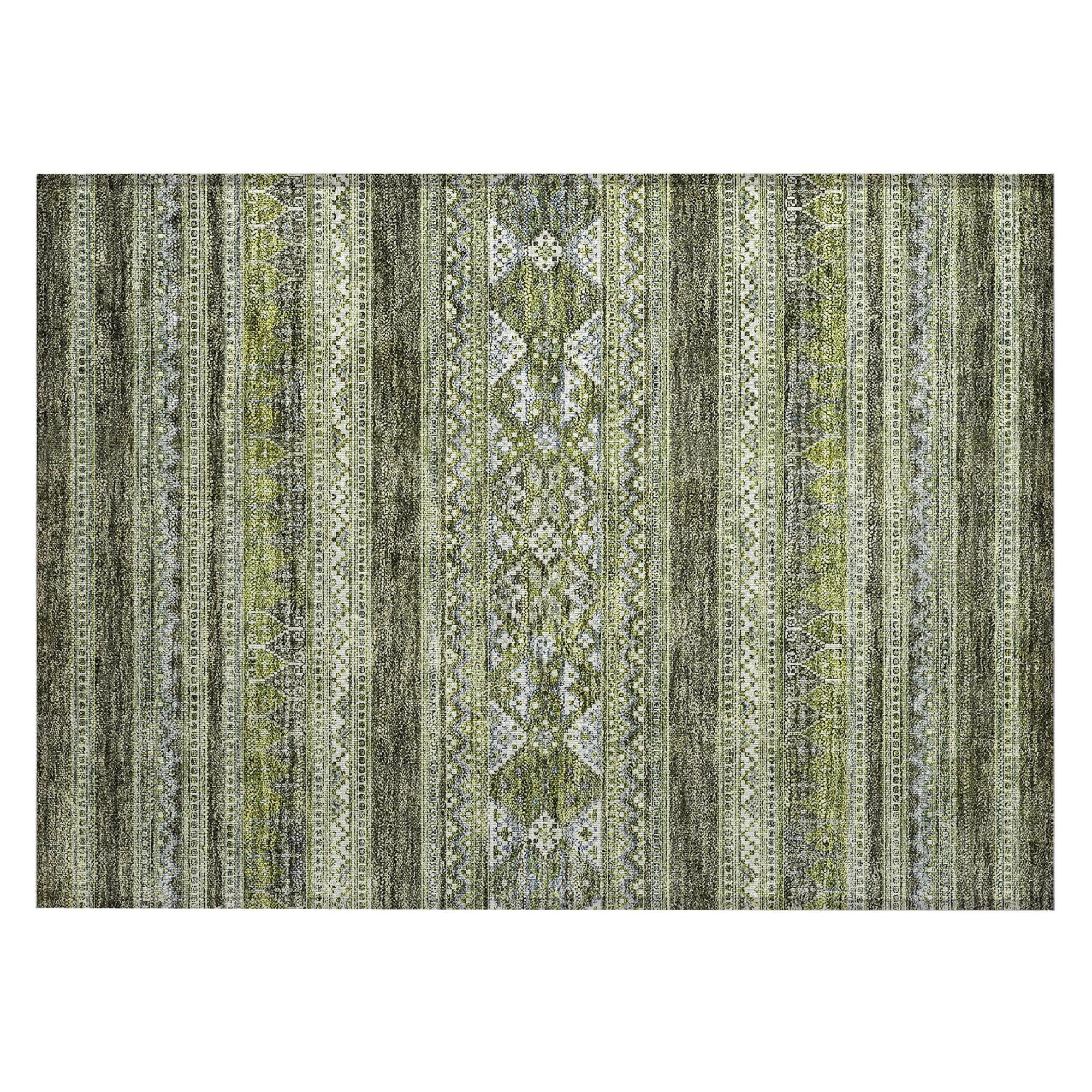 Machine Washable Olive Green Rug - Indoor / Outdoor - Kids / Pet Friendly Southwest Print Rug