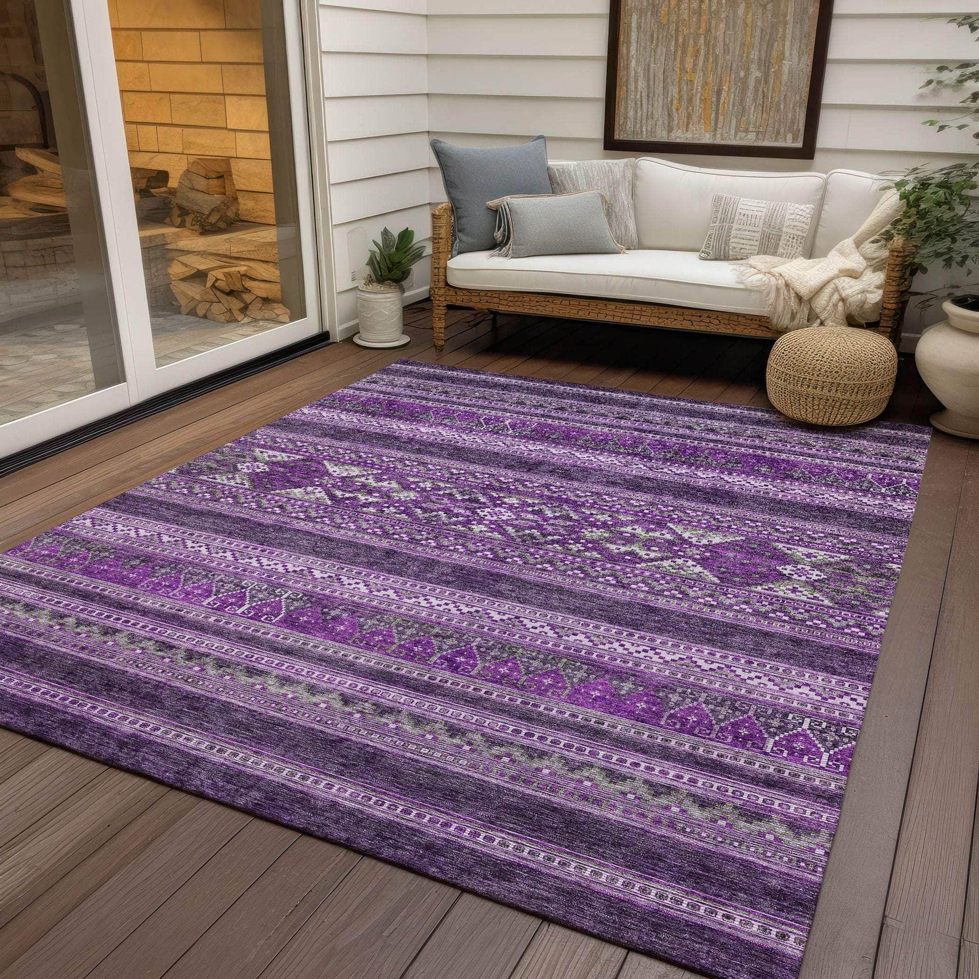 Machine Washable Purple Rug - Indoor / Outdoor - Kids / Pet Friendly Southwest Print Rug