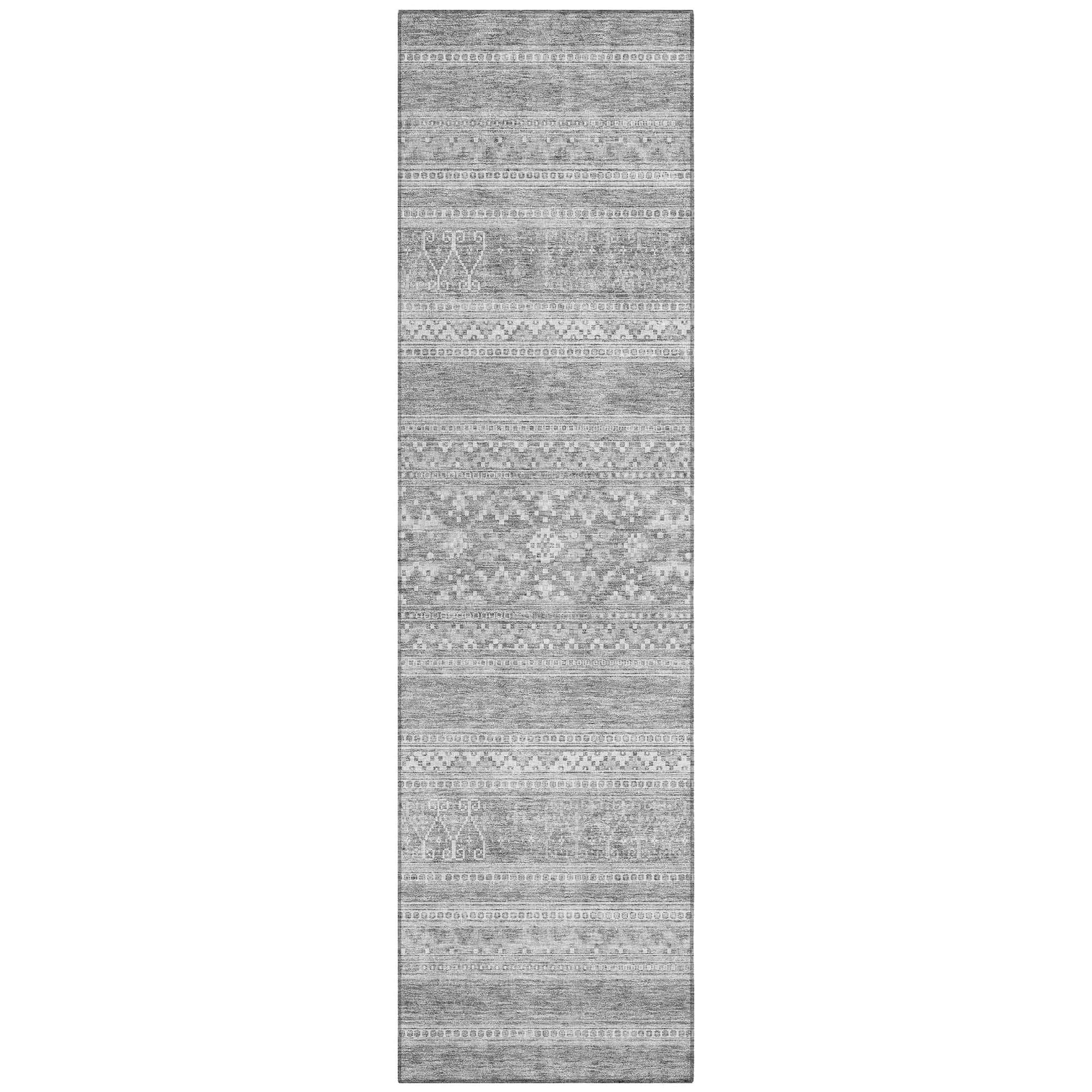 Machine Washable Silver Gray Rug - Indoor / Outdoor - Kids / Pet Friendly Southwest Print Rug