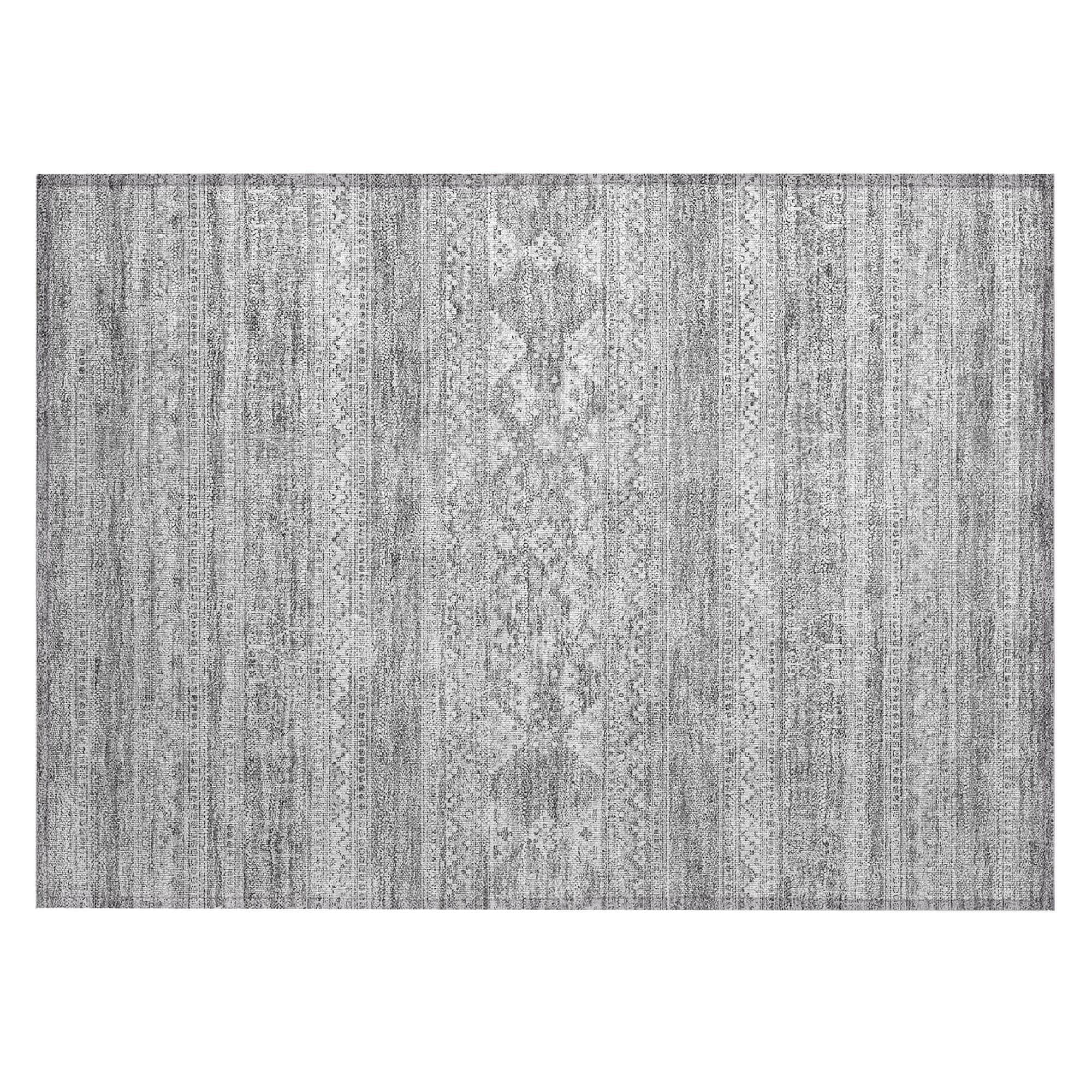 Machine Washable Silver Gray Rug - Indoor / Outdoor - Kids / Pet Friendly Southwest Print Rug
