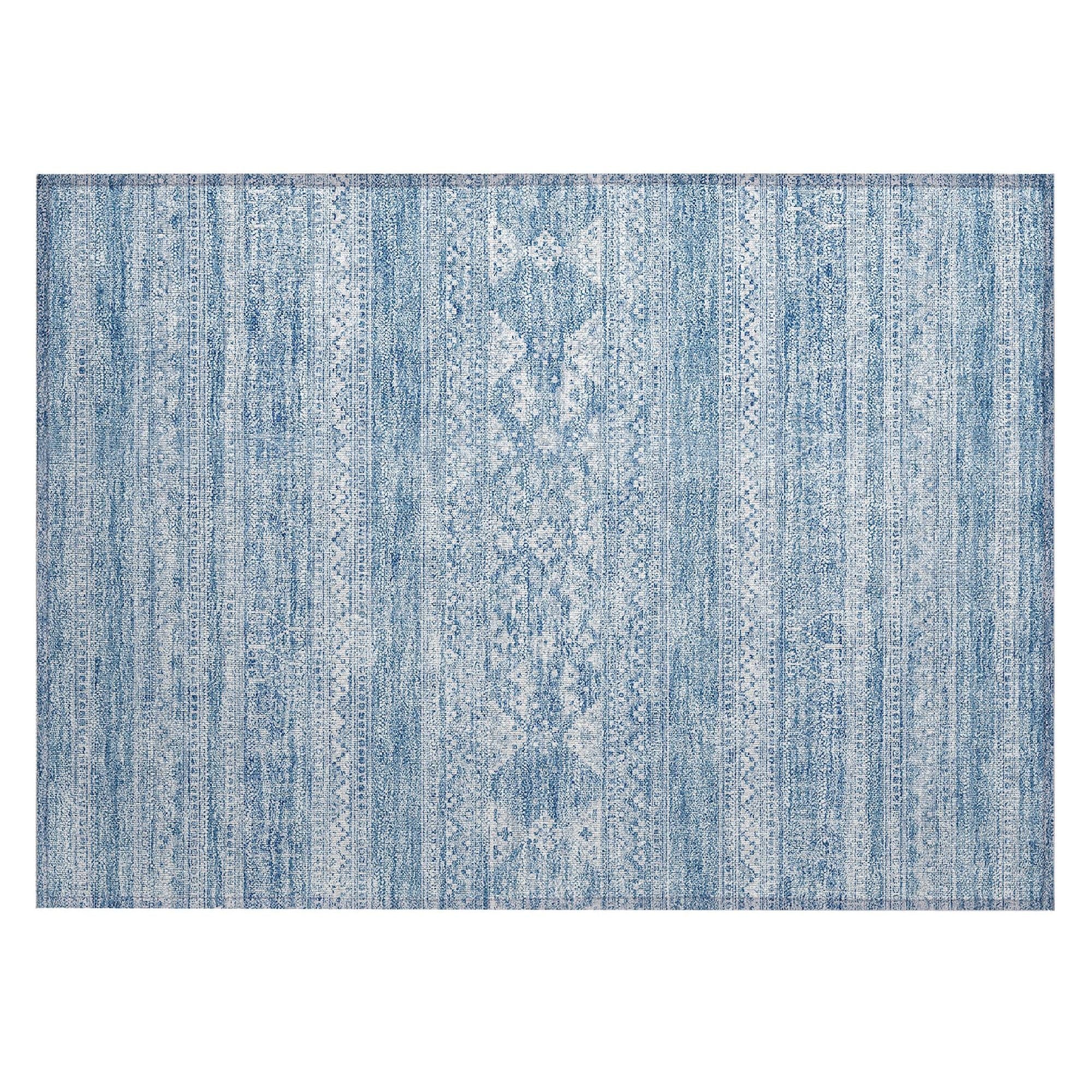 Machine Washable Sky Blue Rug - Indoor / Outdoor - Kids / Pet Friendly Southwest Print Rug