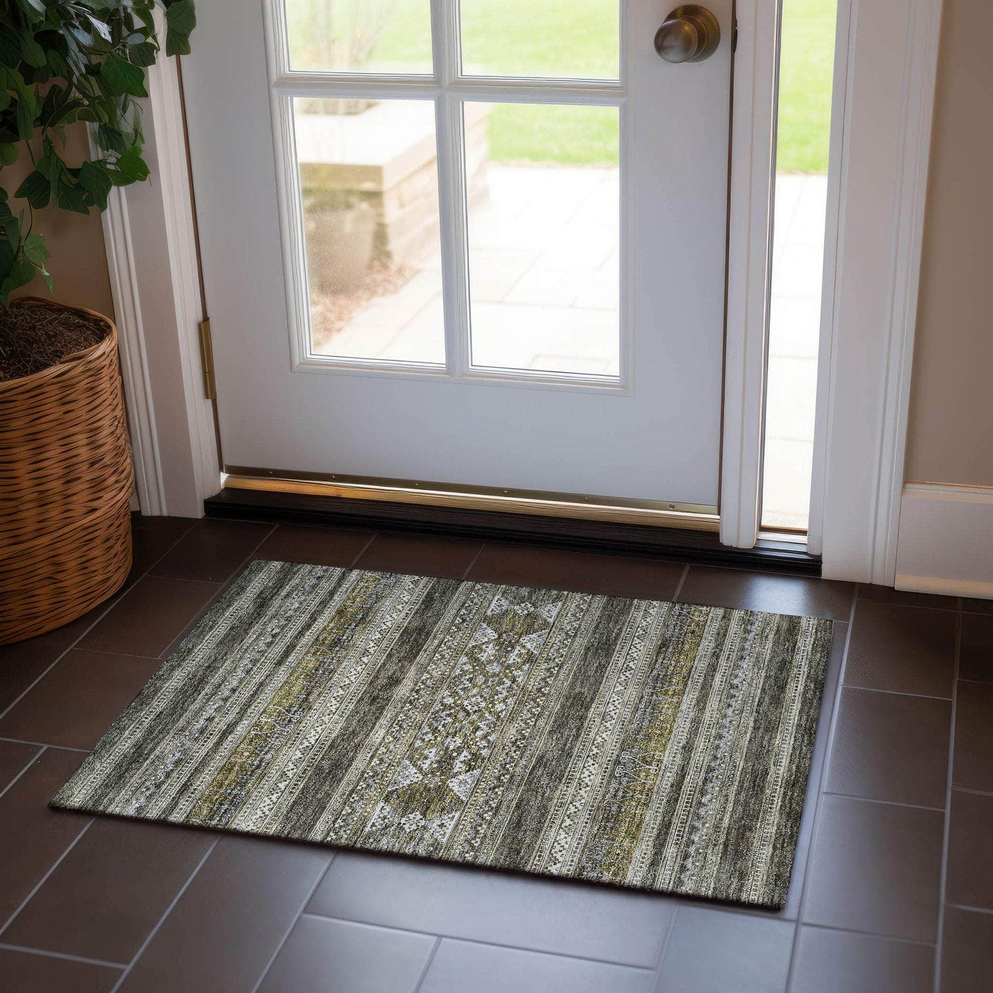 Machine Washable Taupe Brown Rug - Indoor / Outdoor - Kids / Pet Friendly Southwest Print Rug