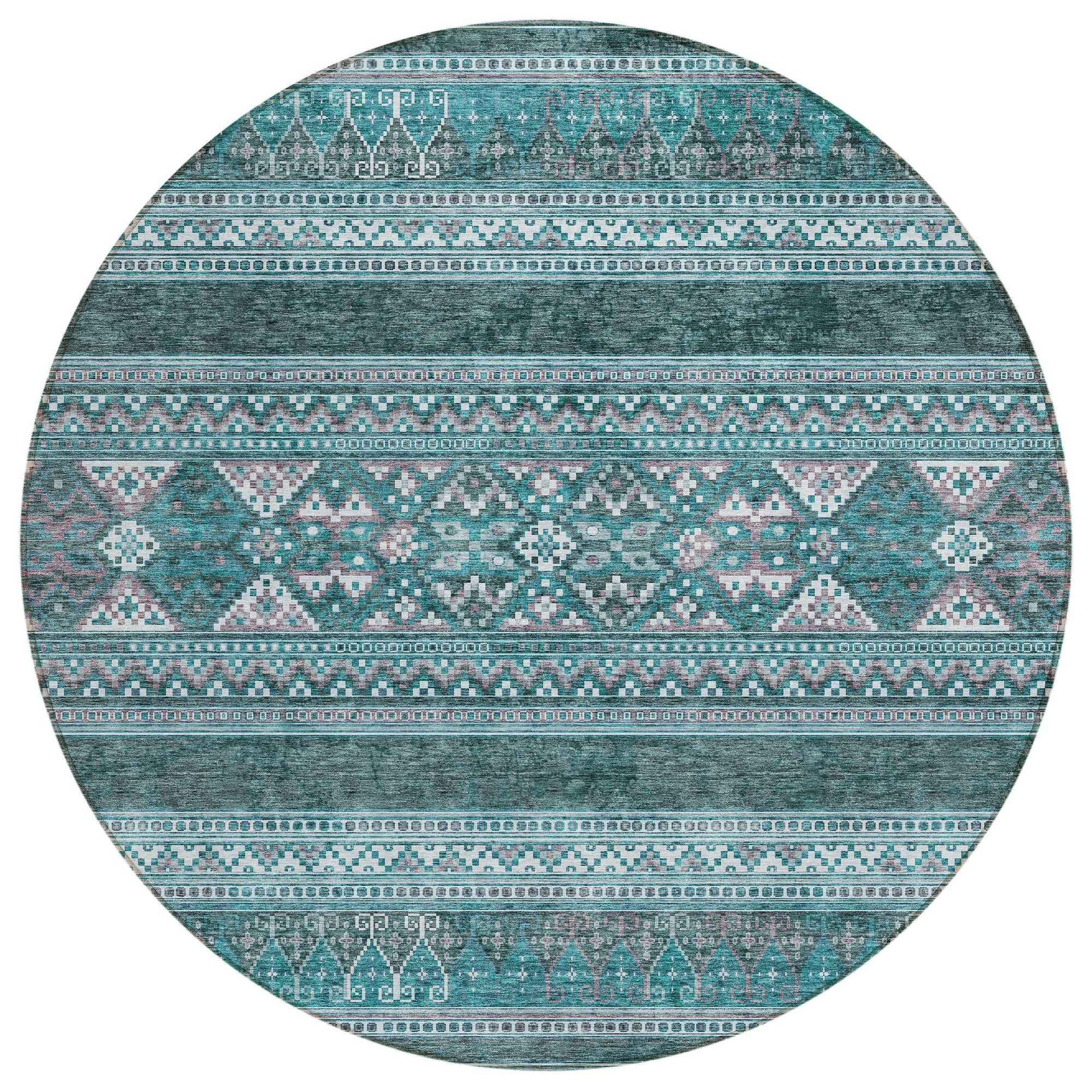 Machine Washable Teal Rug - Indoor / Outdoor - Kids / Pet Friendly Southwest Print Rug
