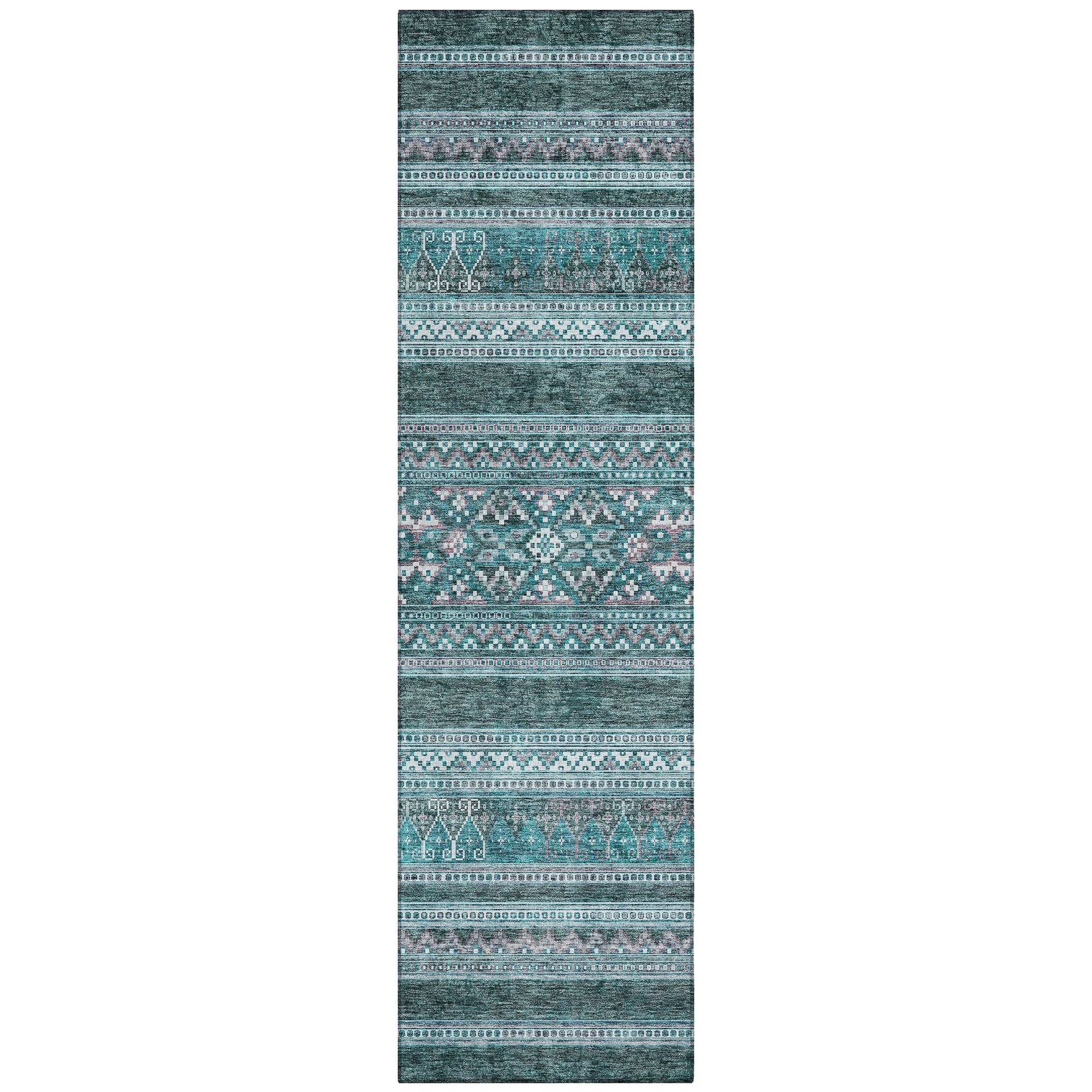 Machine Washable Teal Rug - Indoor / Outdoor - Kids / Pet Friendly Southwest Print Rug