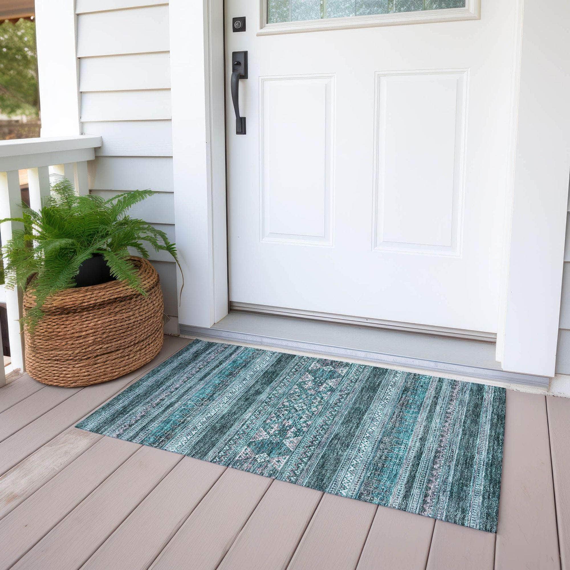 Machine Washable Teal Rug - Indoor / Outdoor - Kids / Pet Friendly Southwest Print Rug