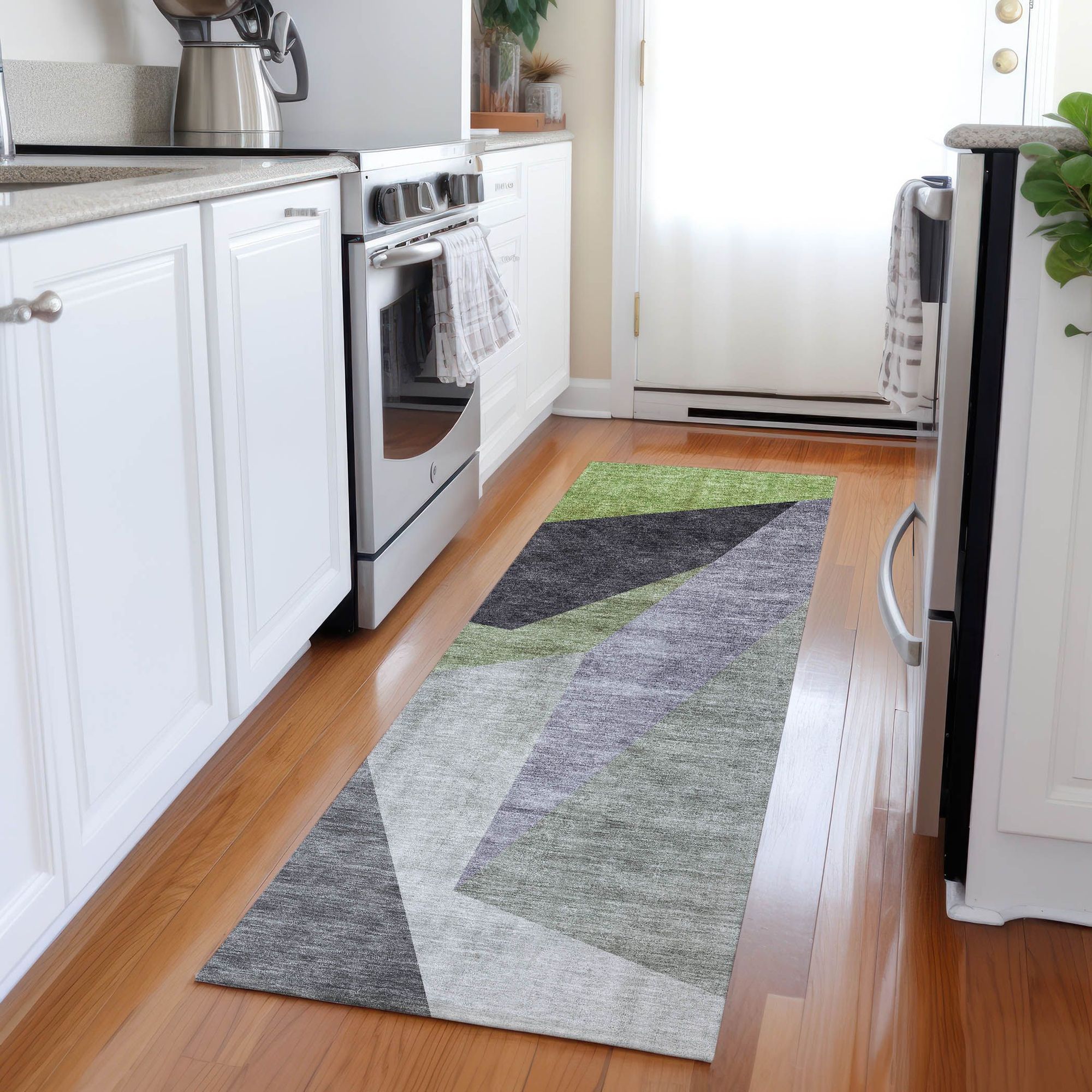 Machine Washable Sage Green Rug - Indoor / Outdoor - Kids / Pet Friendly Art Deco Print Rug
