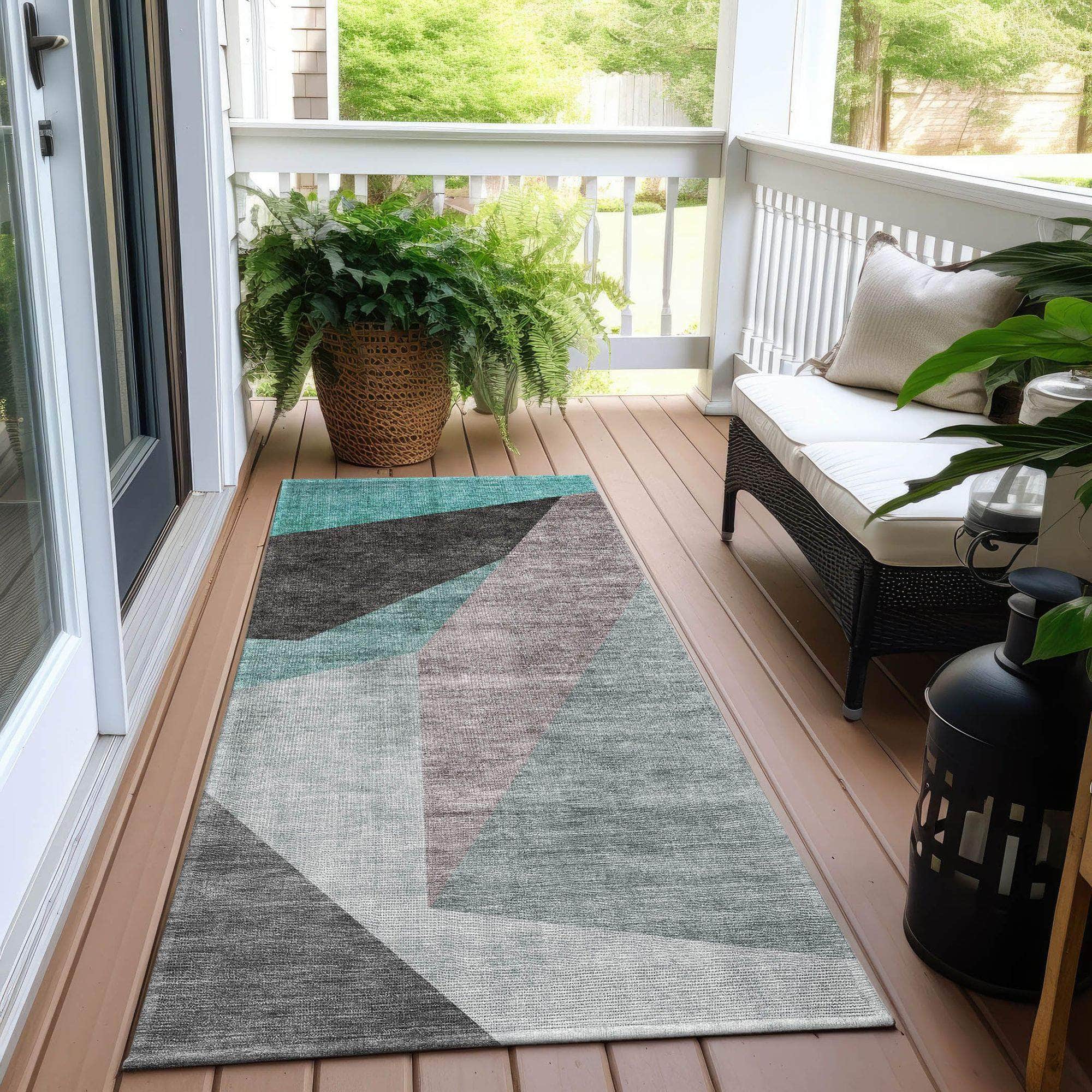 Machine Washable Teal Rug - Indoor / Outdoor - Kids / Pet Friendly Art Deco Print Rug