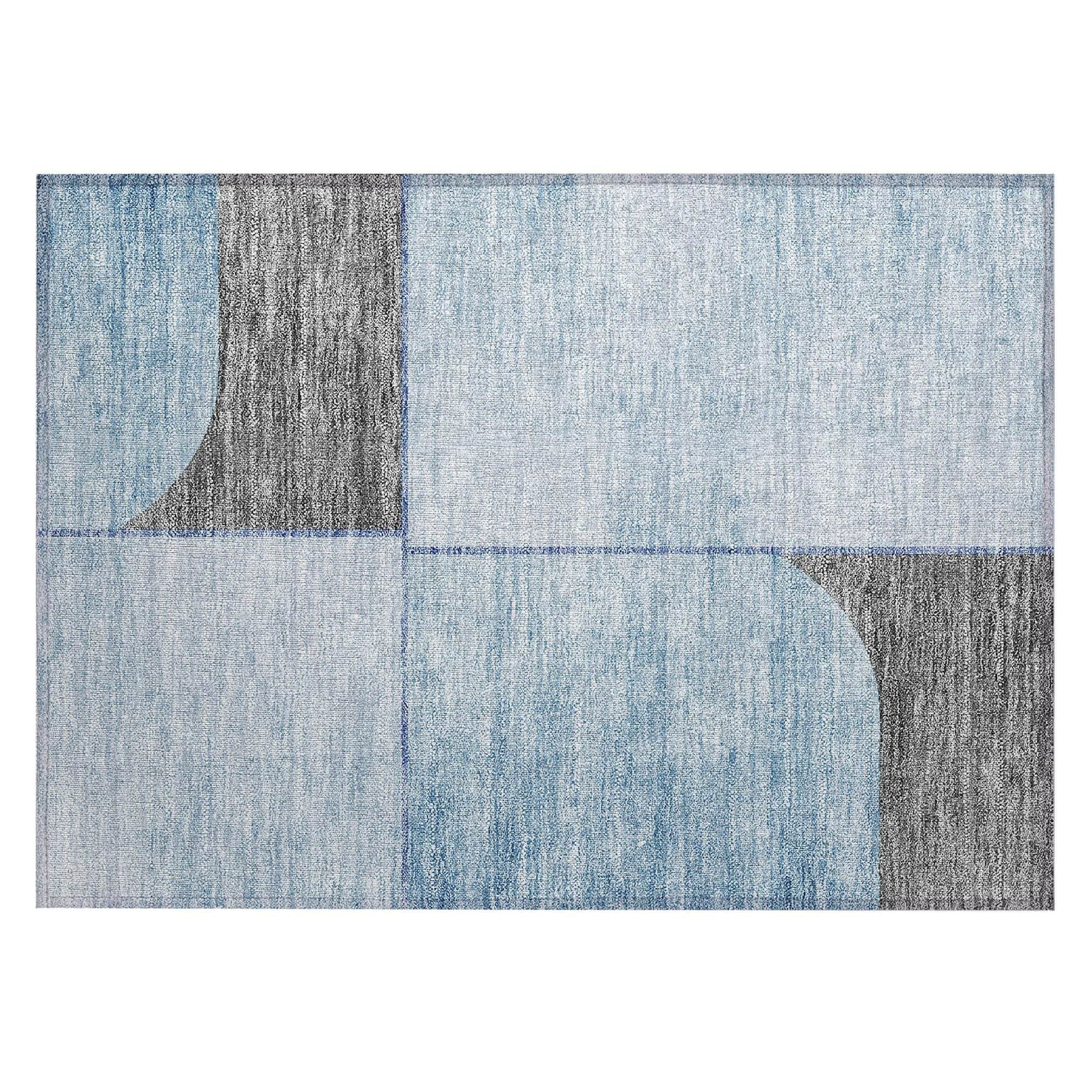 Machine Washable Sky Blue Rug - Indoor / Outdoor - Kids / Pet Friendly Art Deco Print Rug