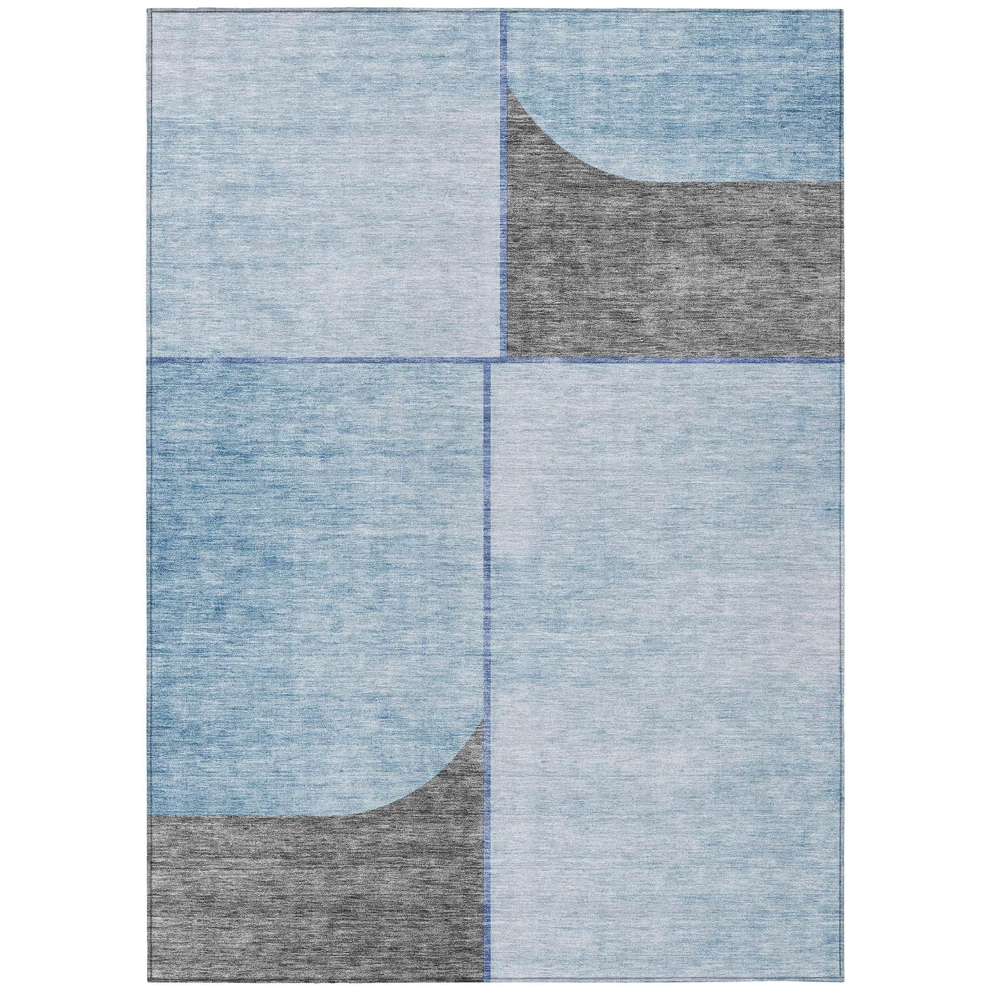 Machine Washable Sky Blue Rug - Indoor / Outdoor - Kids / Pet Friendly Art Deco Print Rug