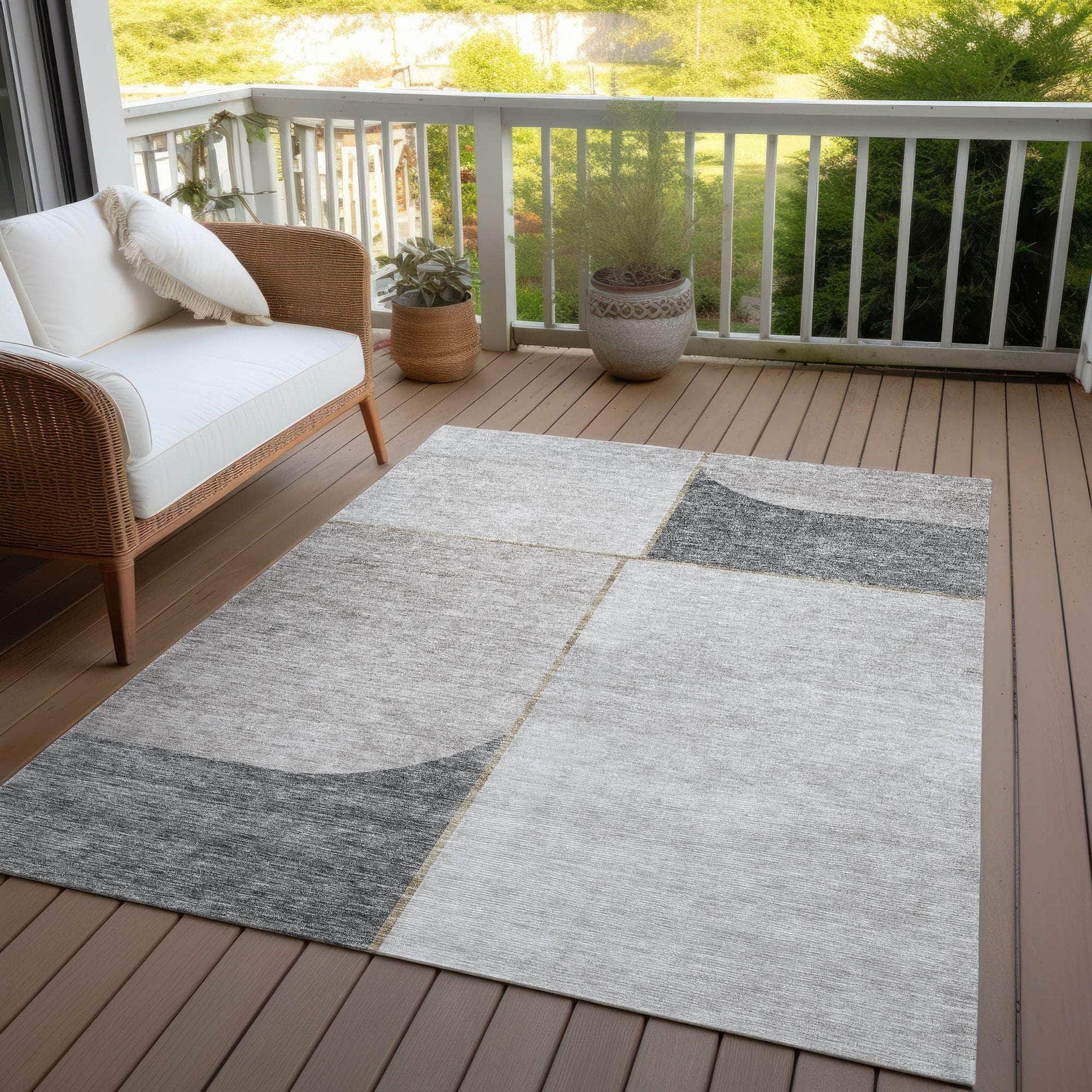 Machine Washable Taupe Brown Rug - Indoor / Outdoor - Kids / Pet Friendly Art Deco Print Rug