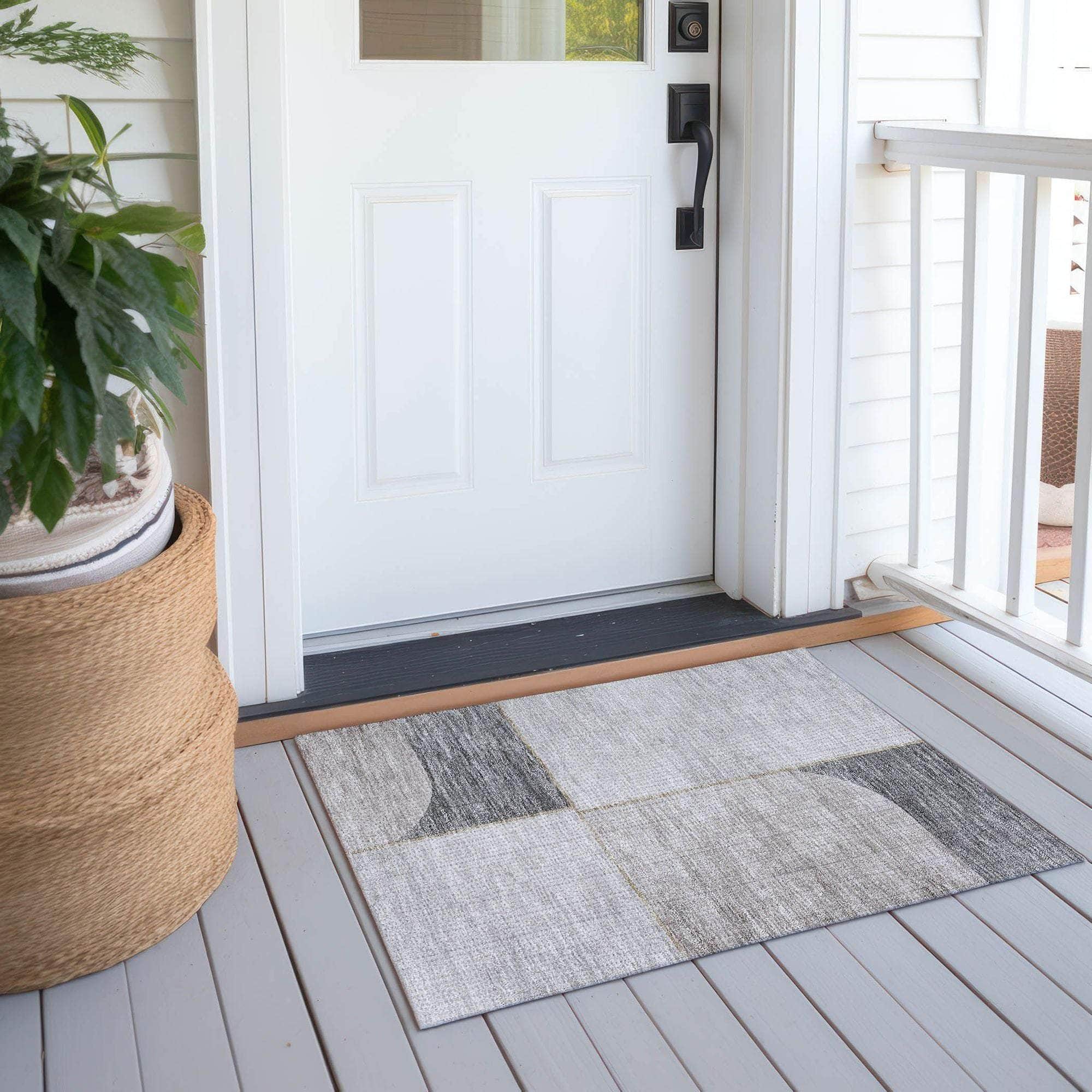 Machine Washable Taupe Brown Rug - Indoor / Outdoor - Kids / Pet Friendly Art Deco Print Rug