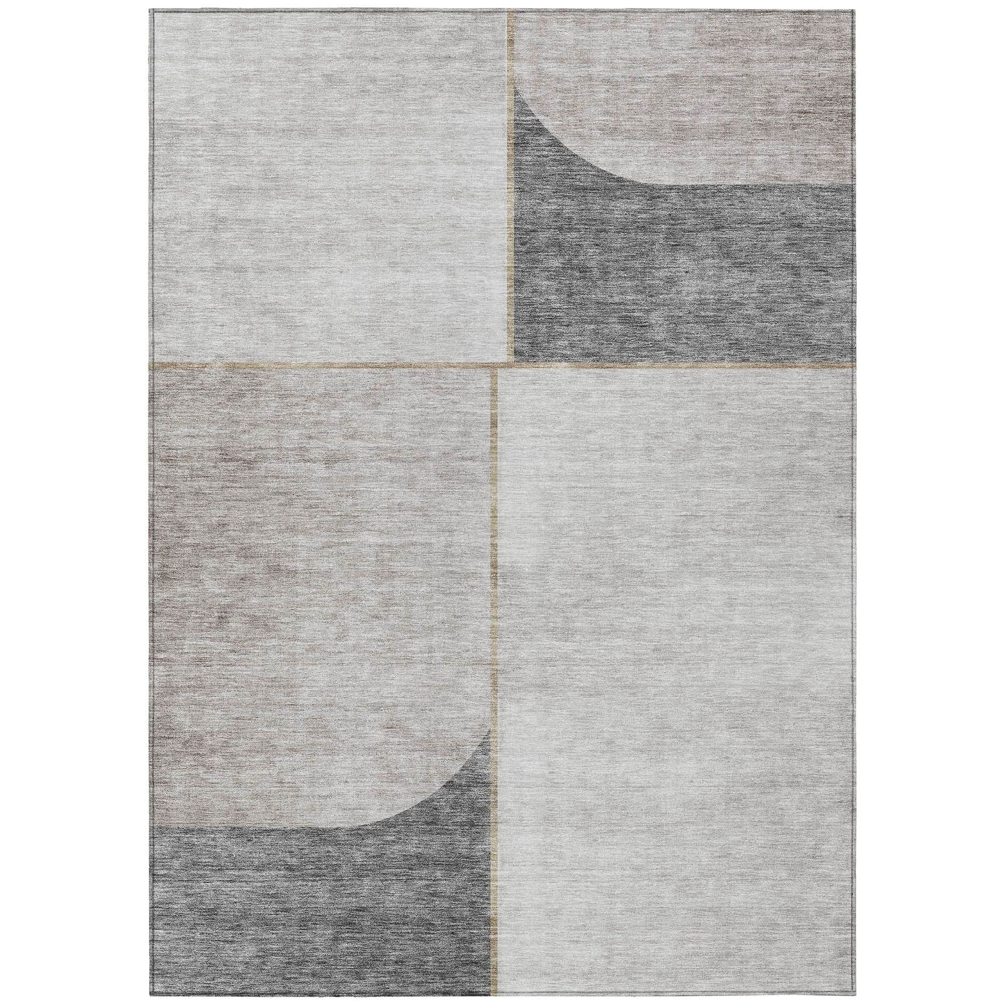 Machine Washable Taupe Brown Rug - Indoor / Outdoor - Kids / Pet Friendly Art Deco Print Rug