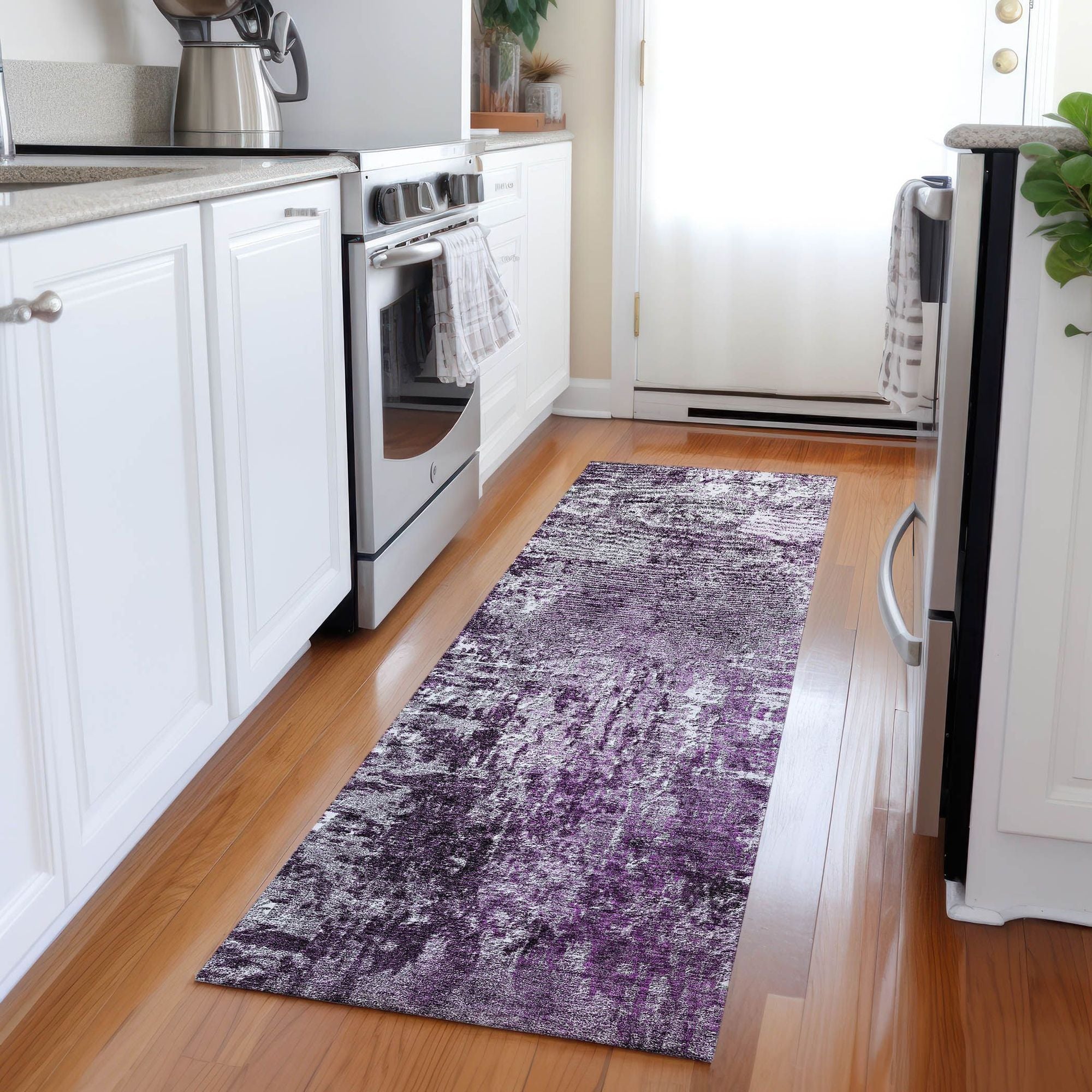 Machine Washable Eggplant Purple Rug - Indoor / Outdoor - Kids / Pet Friendly Modern Print Rug
