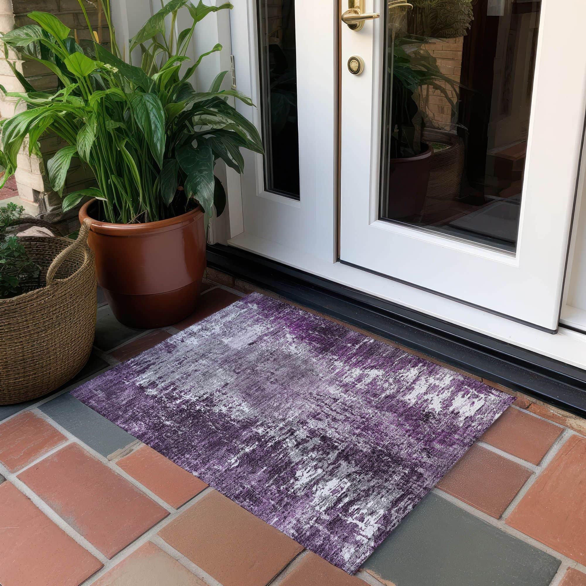 Machine Washable Eggplant Purple Rug - Indoor / Outdoor - Kids / Pet Friendly Modern Print Rug