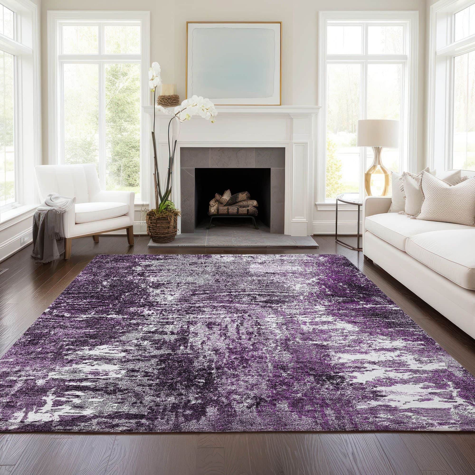 Machine Washable Eggplant Purple Rug - Indoor / Outdoor - Kids / Pet Friendly Modern Print Rug