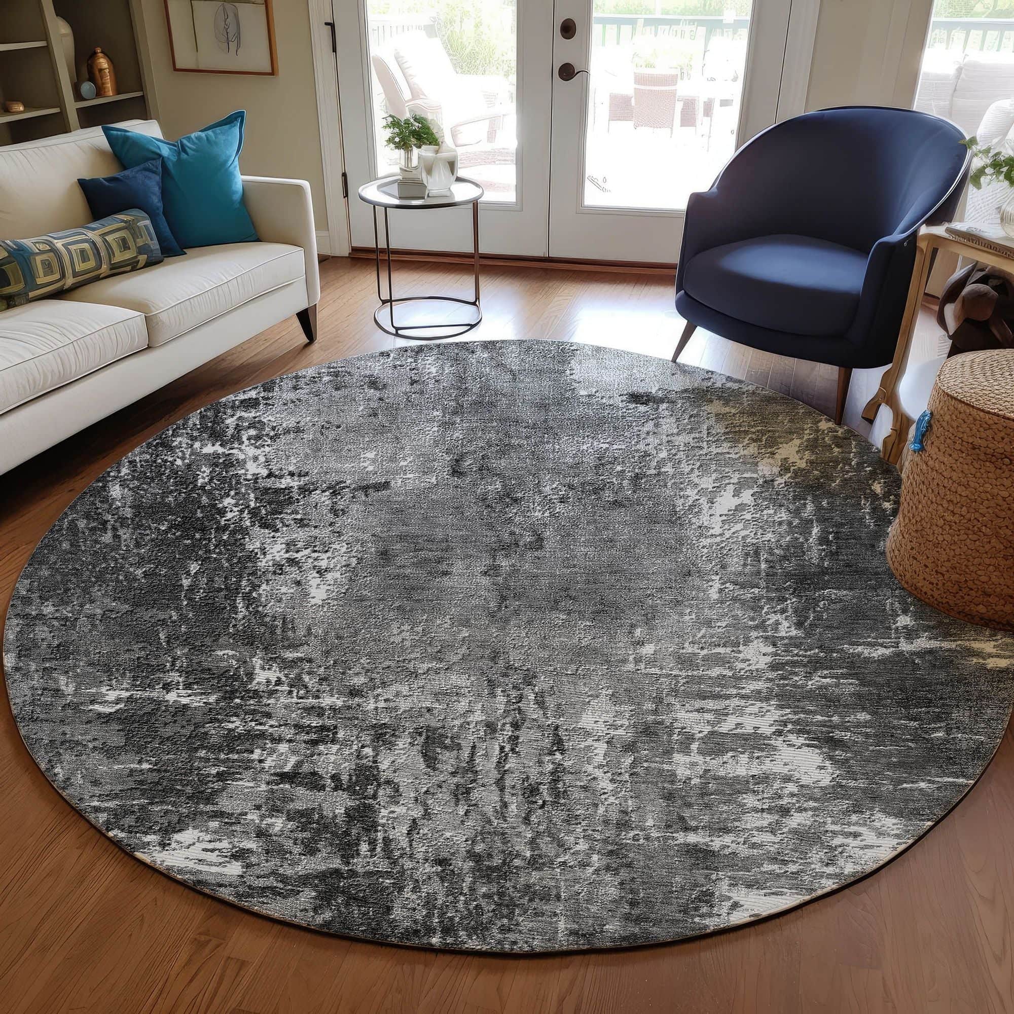Machine Washable Gray Rug - Indoor / Outdoor - Kids / Pet Friendly Modern Print Rug