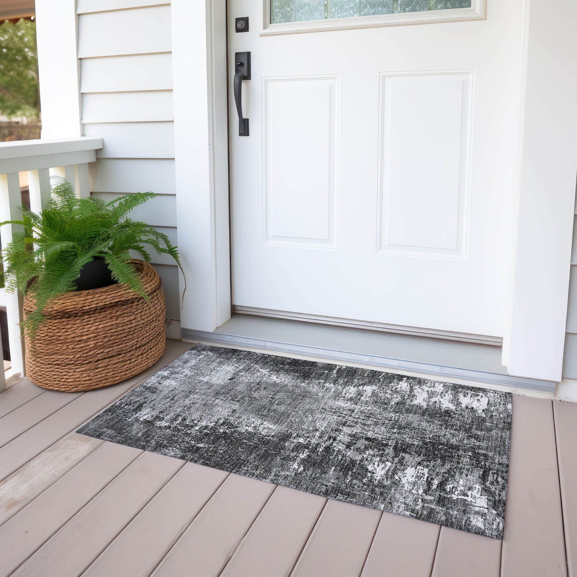 Machine Washable Gray Rug - Indoor / Outdoor - Kids / Pet Friendly Modern Print Rug