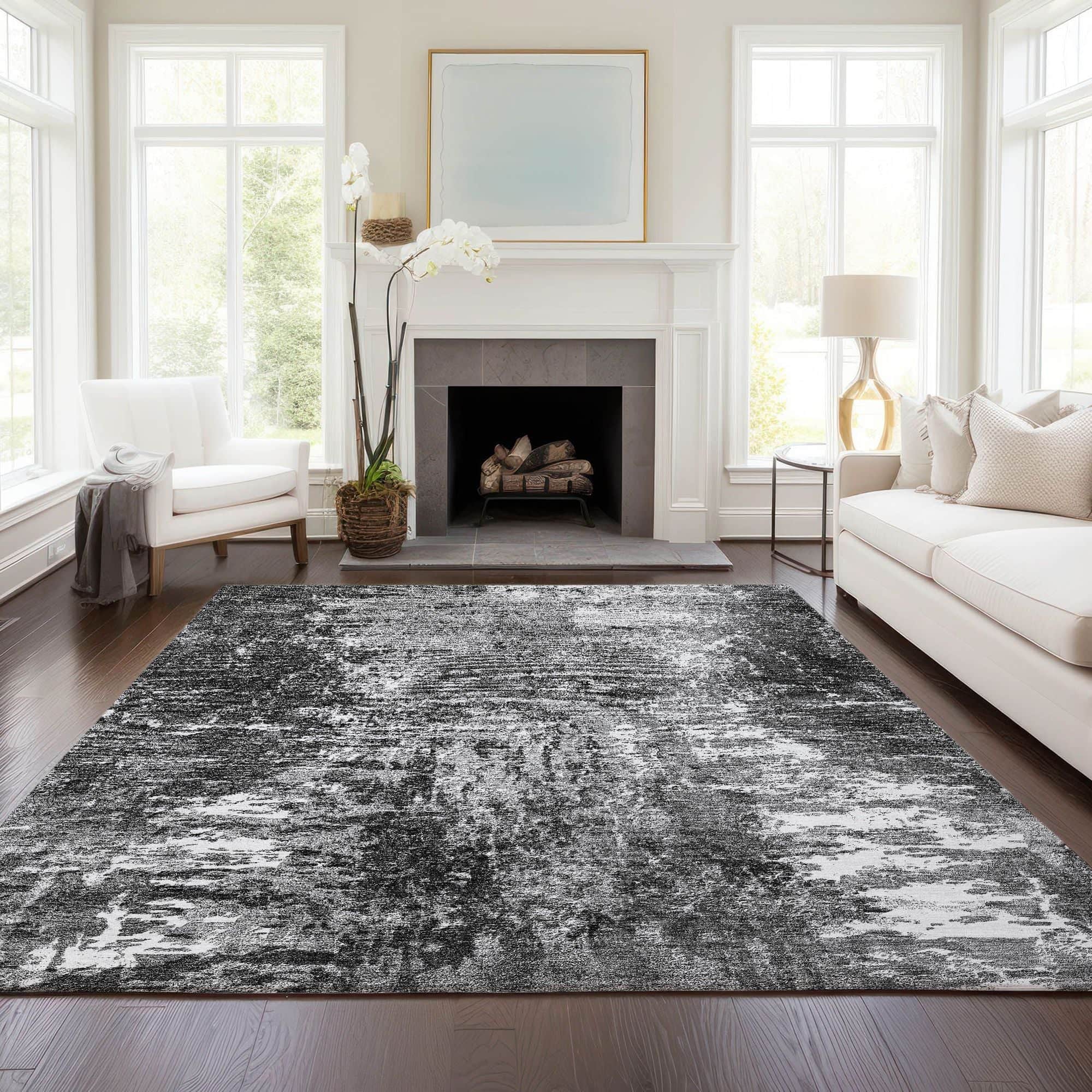Machine Washable Gray Rug - Indoor / Outdoor - Kids / Pet Friendly Modern Print Rug
