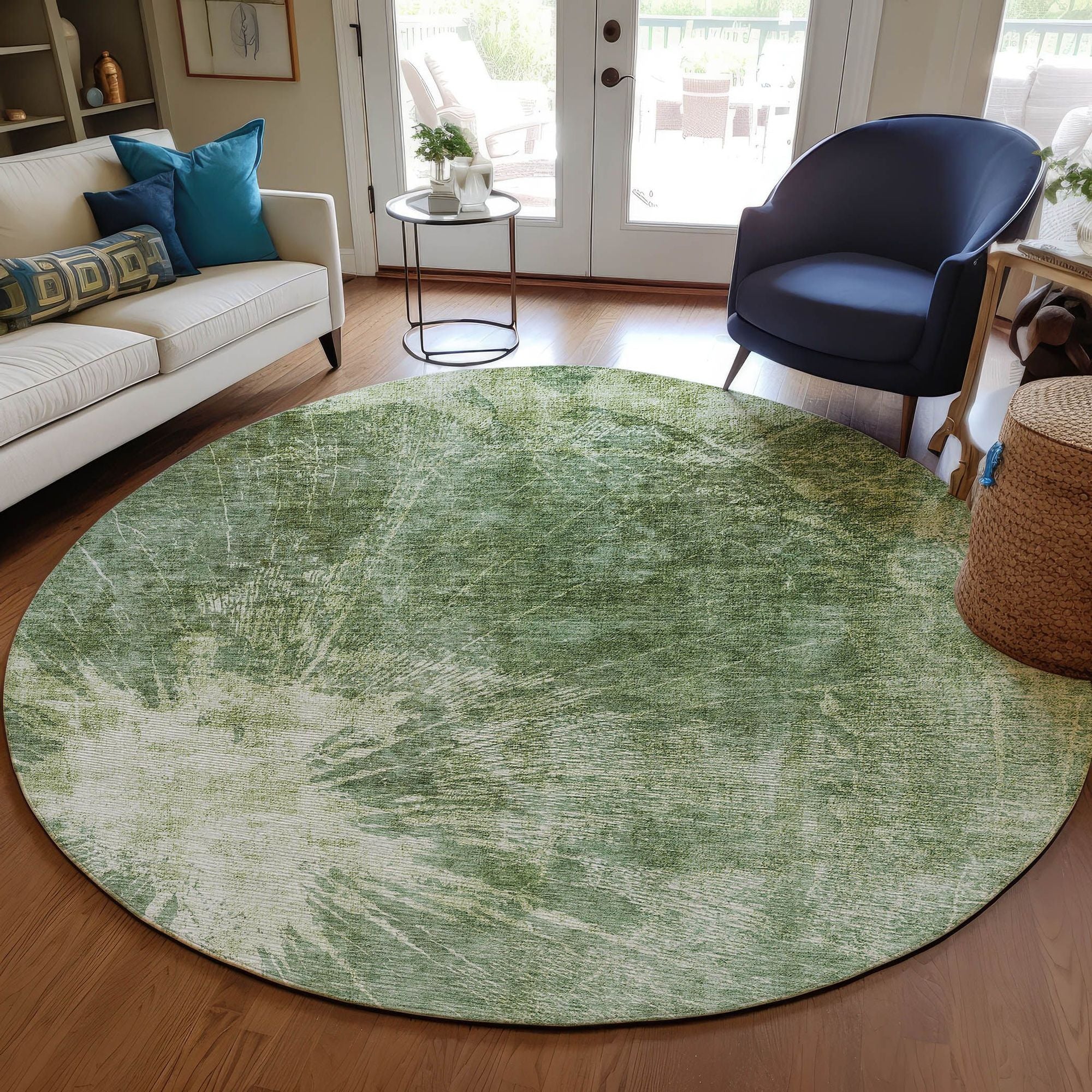 Machine Washable Fern Green Rug - Indoor / Outdoor - Kids / Pet Friendly Organic Print Rug