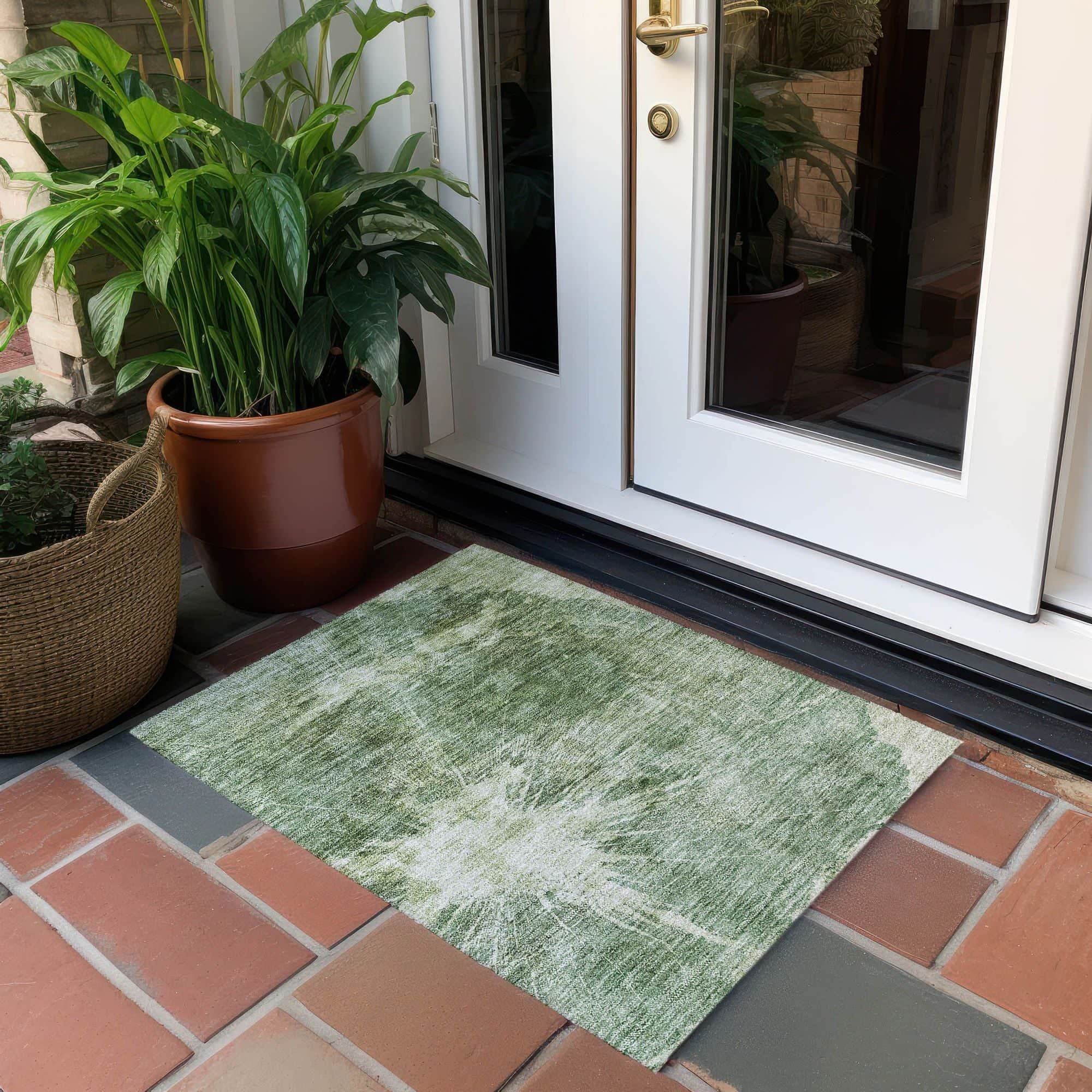 Machine Washable Fern Green Rug - Indoor / Outdoor - Kids / Pet Friendly Organic Print Rug