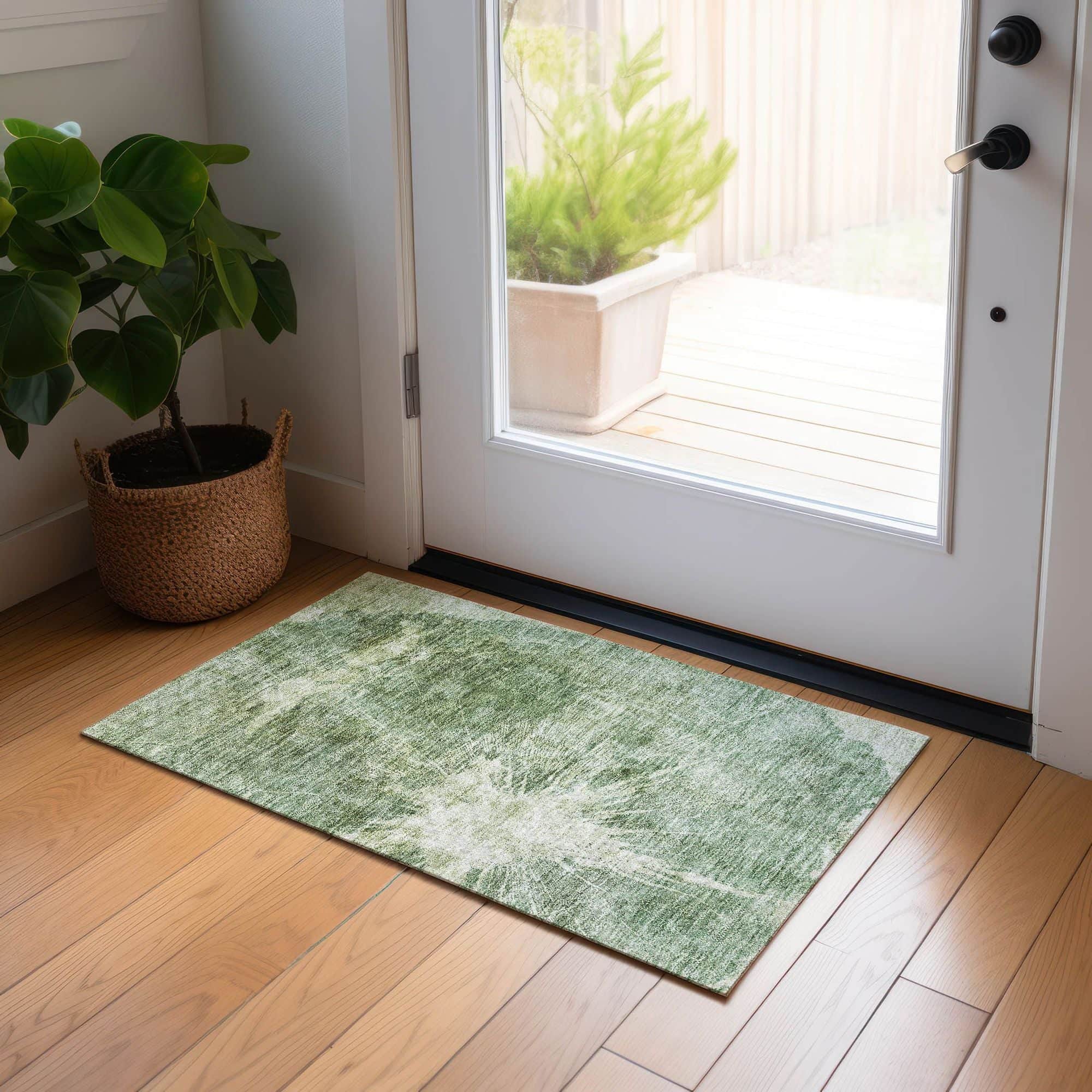 Machine Washable Fern Green Rug - Indoor / Outdoor - Kids / Pet Friendly Organic Print Rug