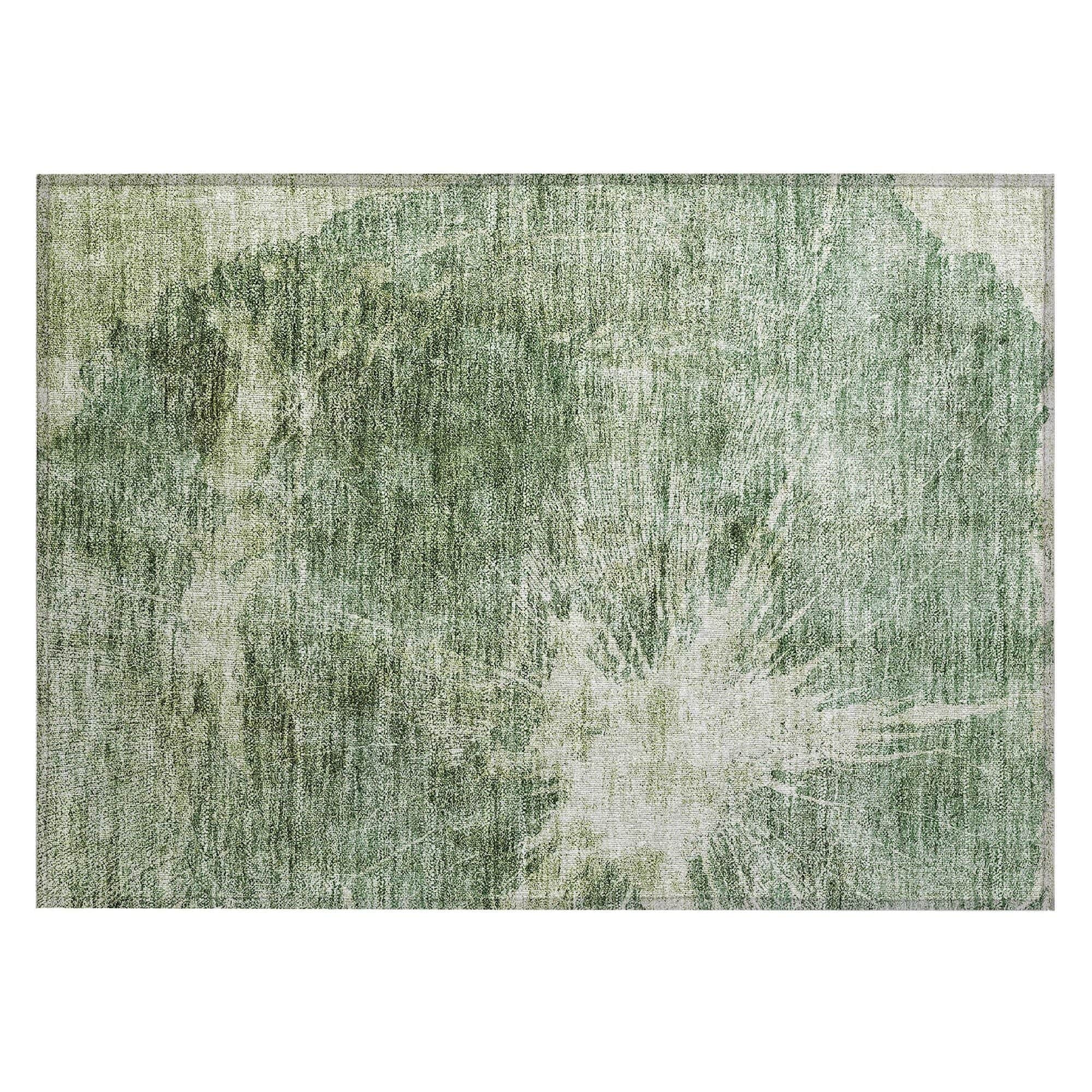 Machine Washable Fern Green Rug - Indoor / Outdoor - Kids / Pet Friendly Organic Print Rug