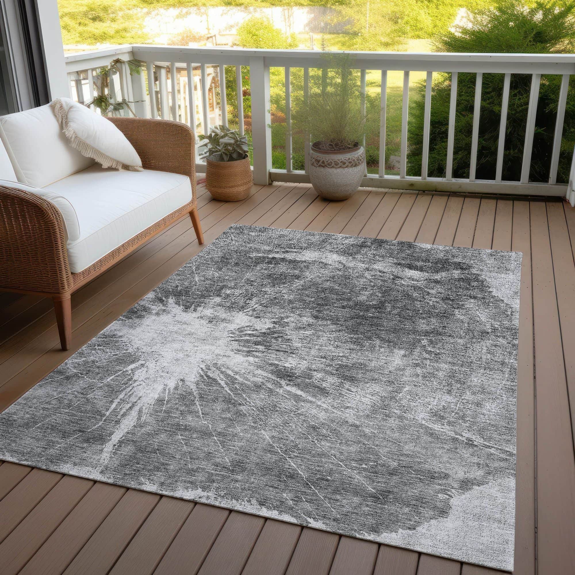 Machine Washable Gray Rug - Indoor / Outdoor - Kids / Pet Friendly Organic Print Rug
