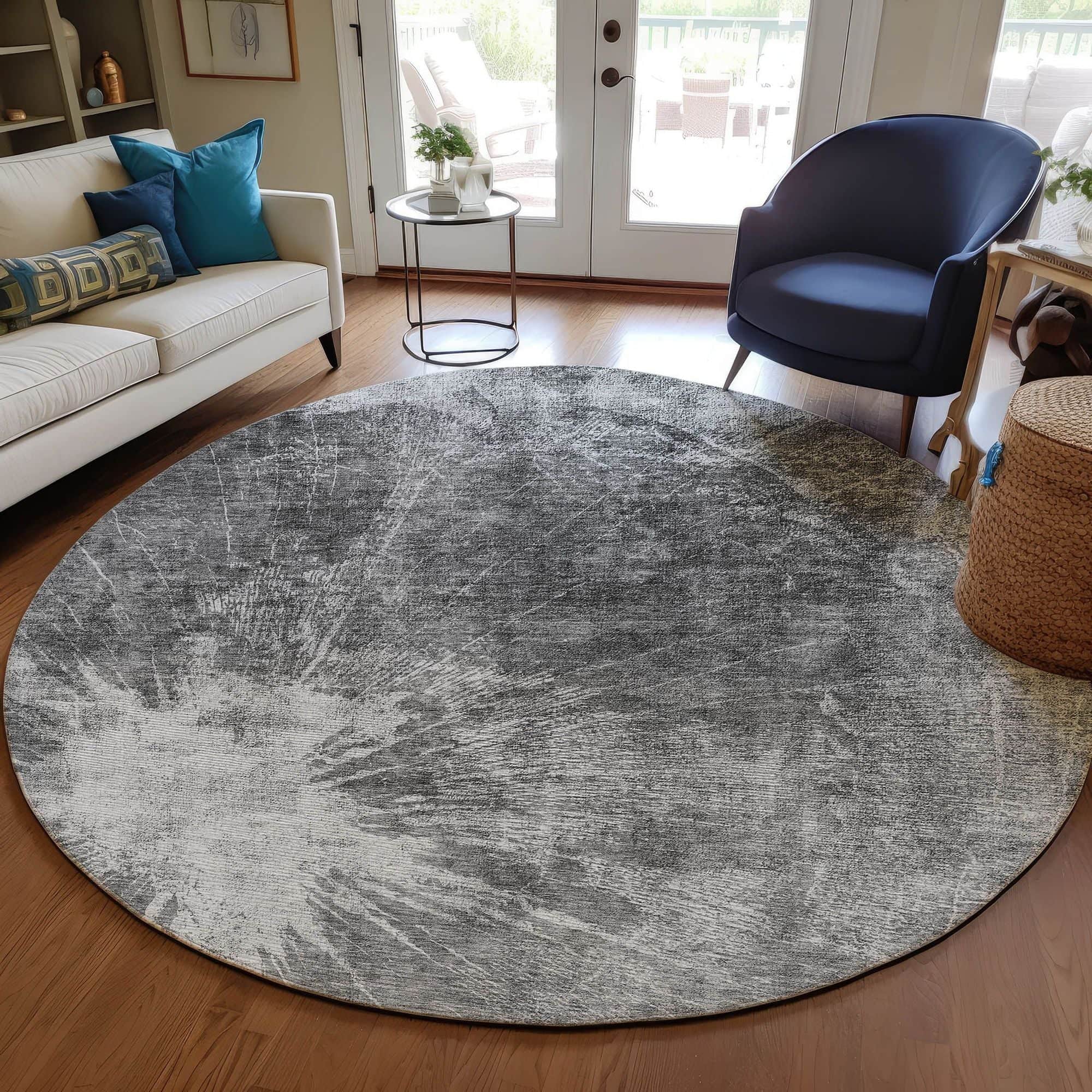 Machine Washable Gray Rug - Indoor / Outdoor - Kids / Pet Friendly Organic Print Rug