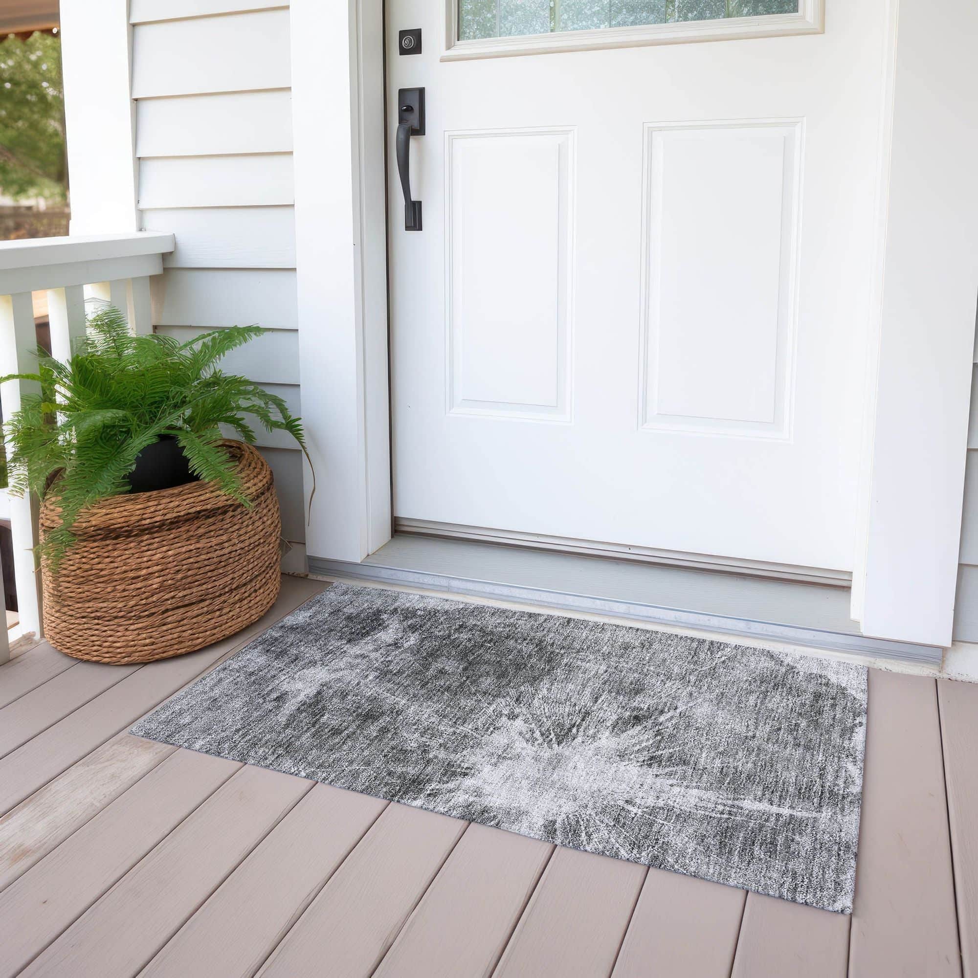 Machine Washable Gray Rug - Indoor / Outdoor - Kids / Pet Friendly Organic Print Rug