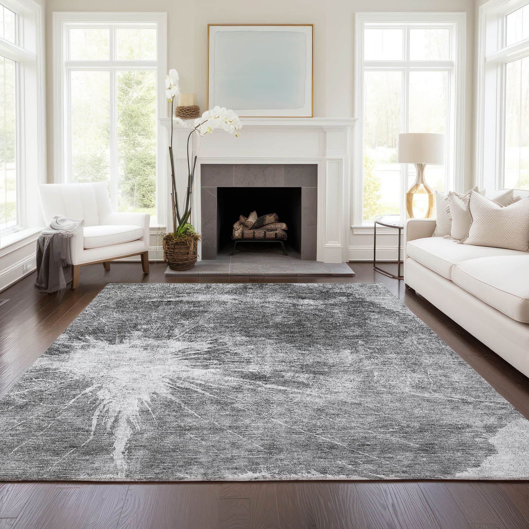 Machine Washable Gray Rug - Indoor / Outdoor - Kids / Pet Friendly Organic Print Rug